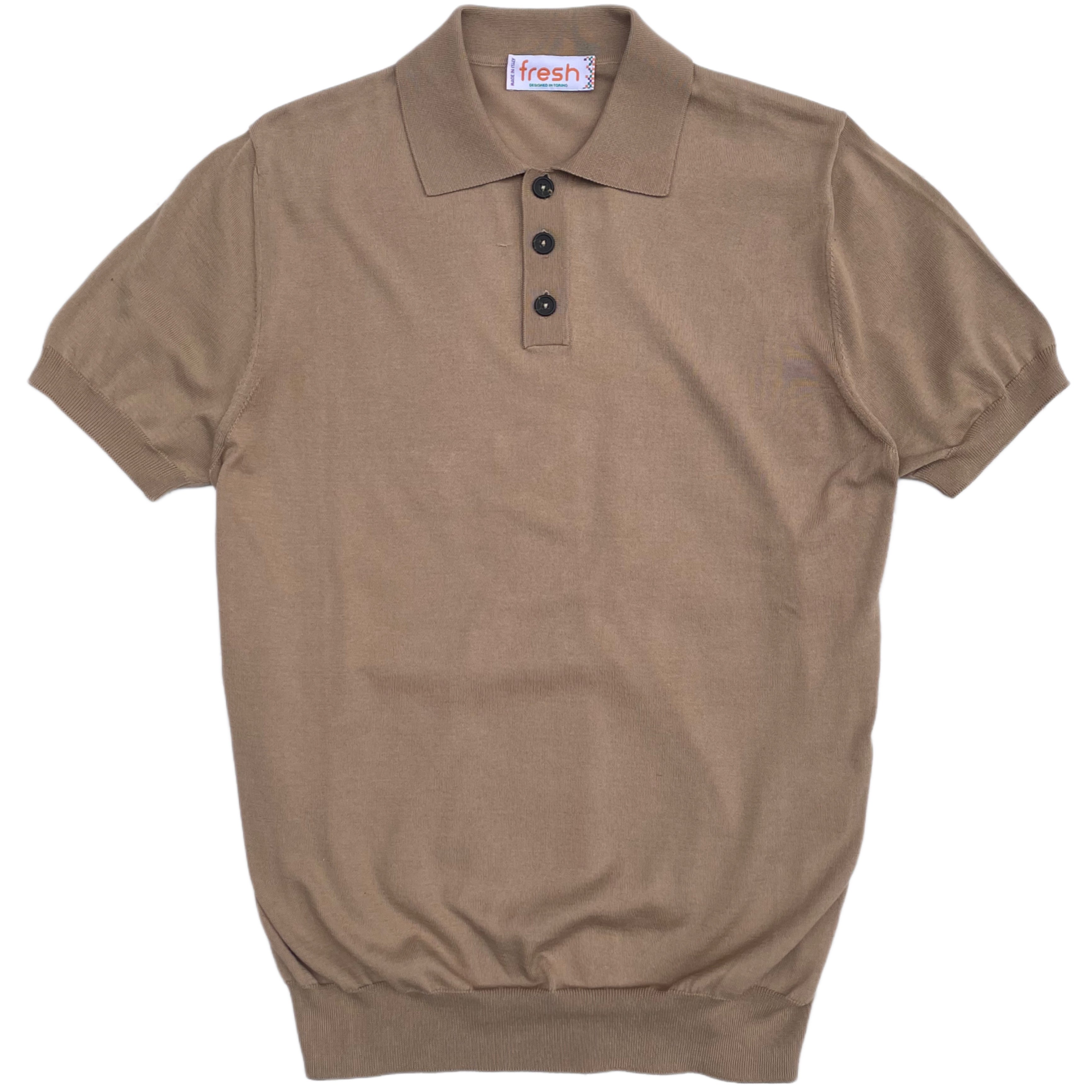 FRESH Weller Extra Fine Cotton Knitted Polo In Sand