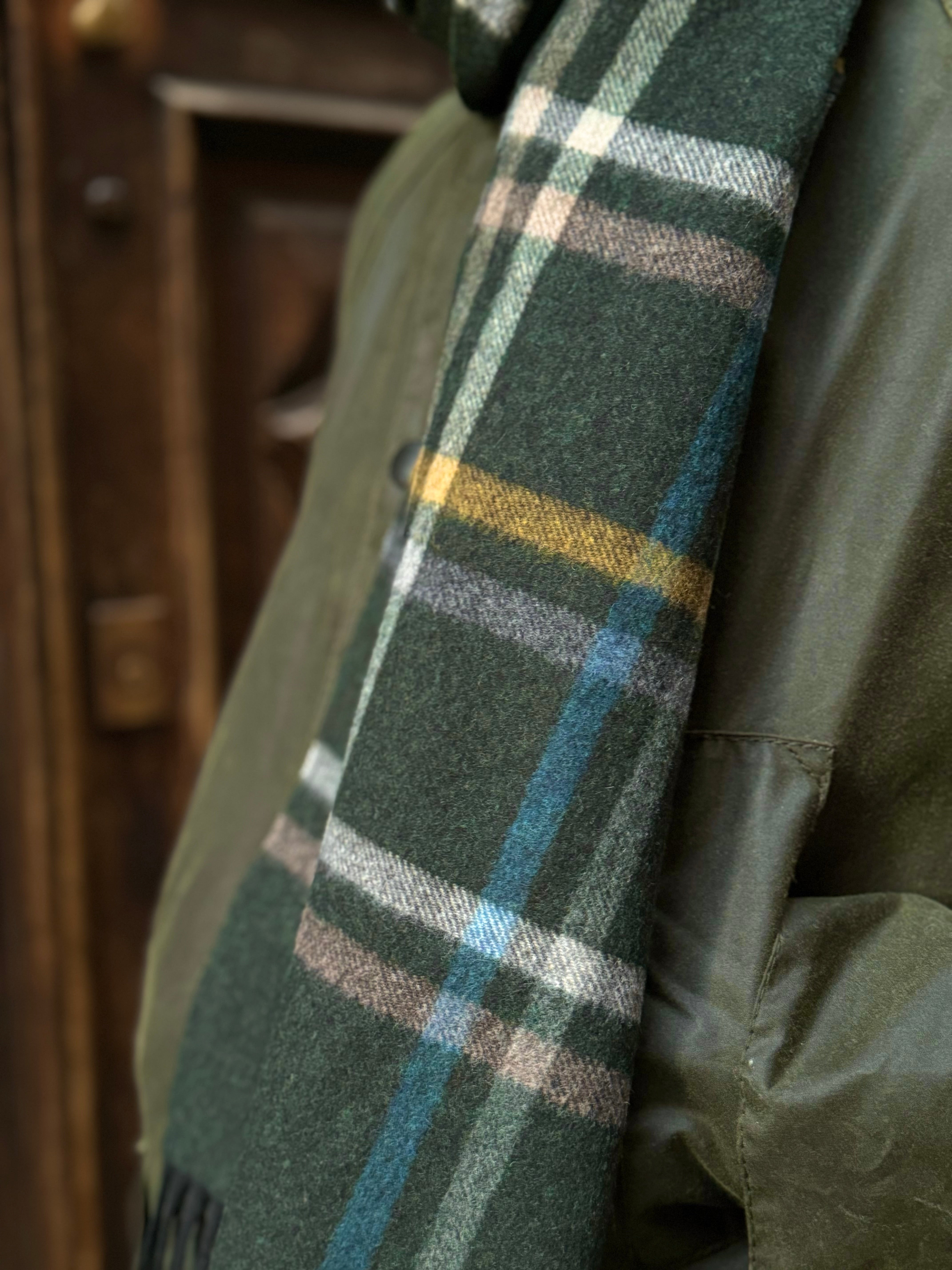 FRESH Wool Cashmere Green Check Scarf