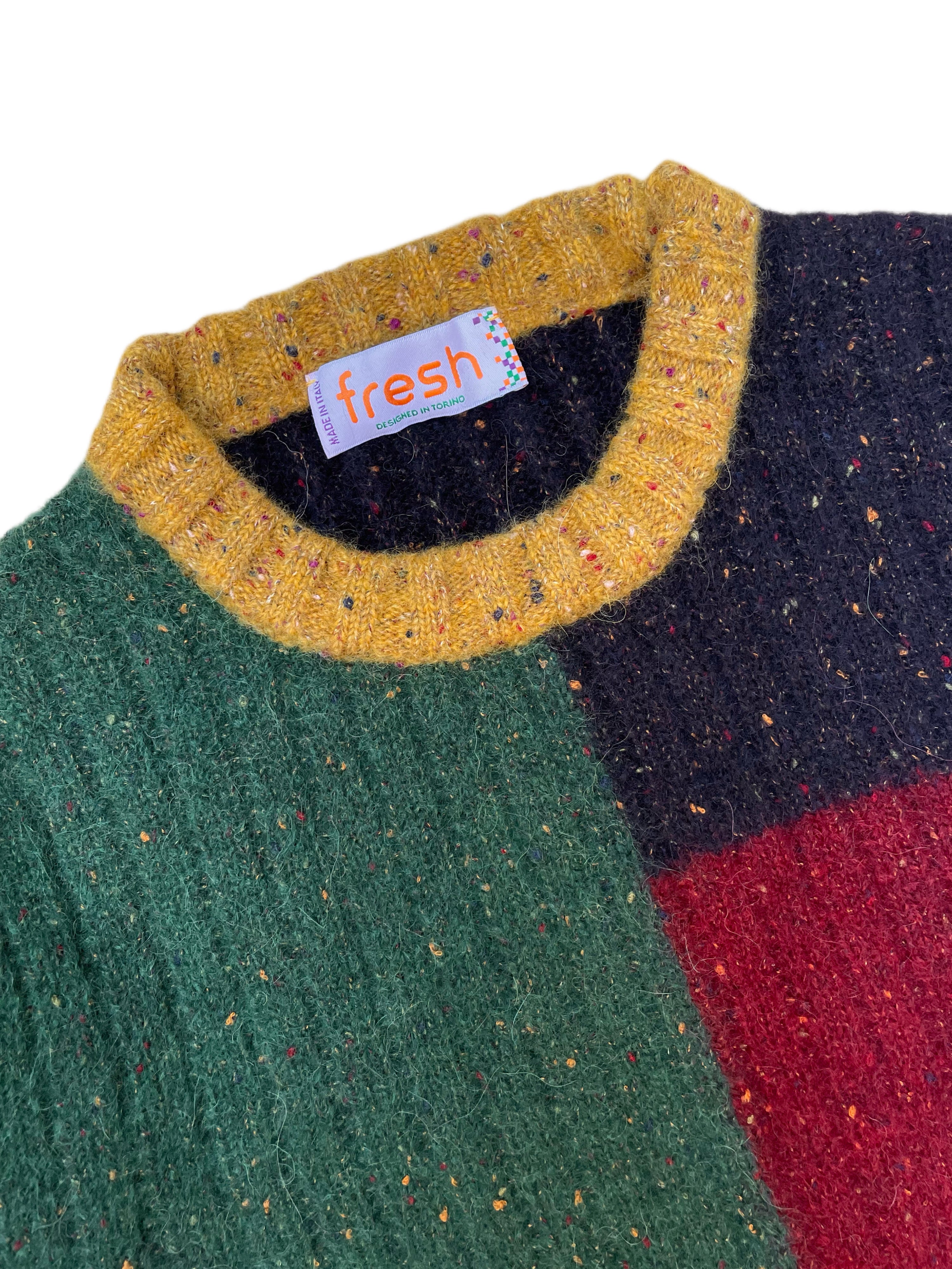 FRESH Issey - Pull en laine à col rond et blocs de couleurs multicolores 