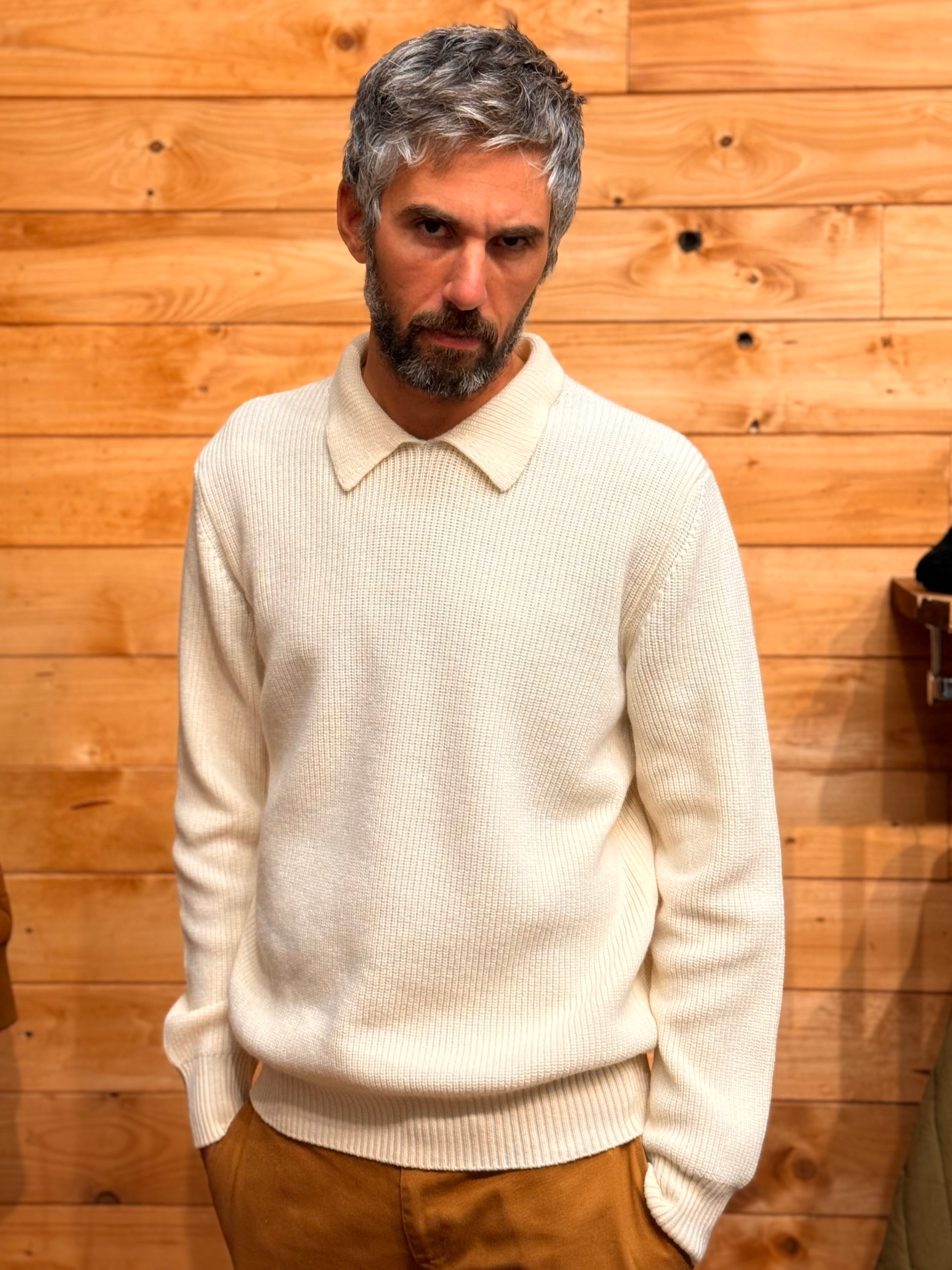 FRESH Sound Merino Polo Sweater In Cream