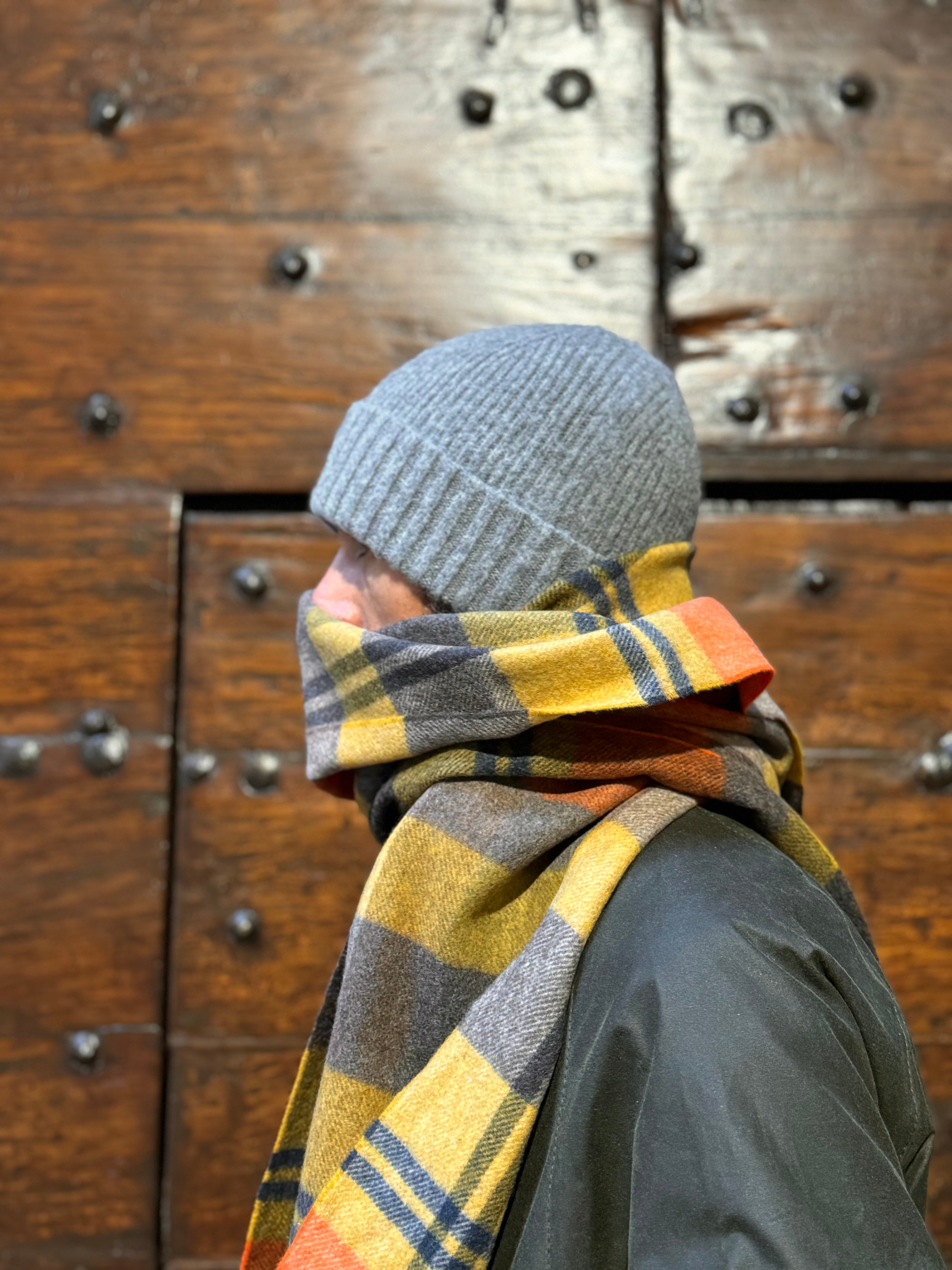 FRESH Orange Tartan Wool Scarf