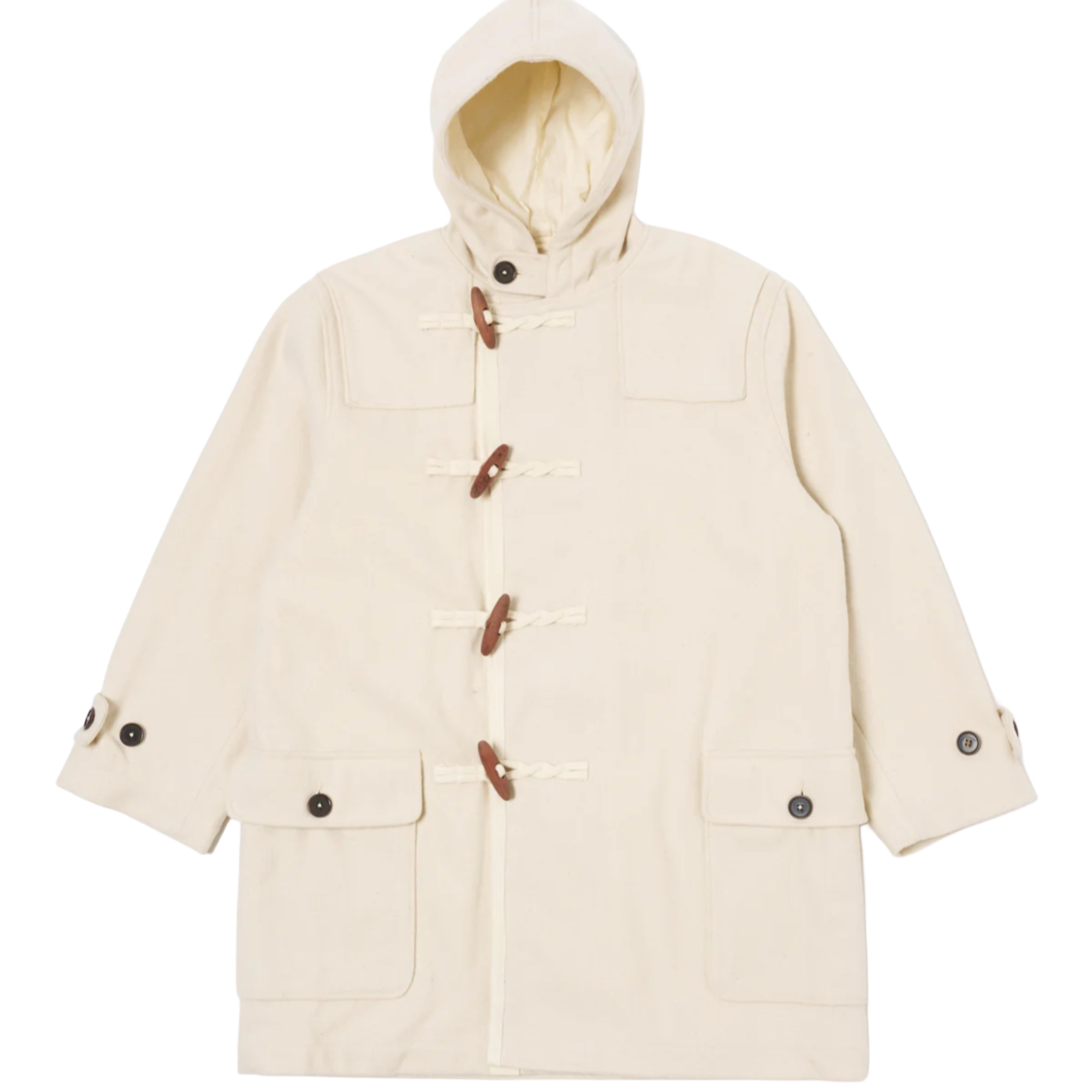 UNIVERSAL WORKS Military Duffle Coat in Ecru Marl Mowbray