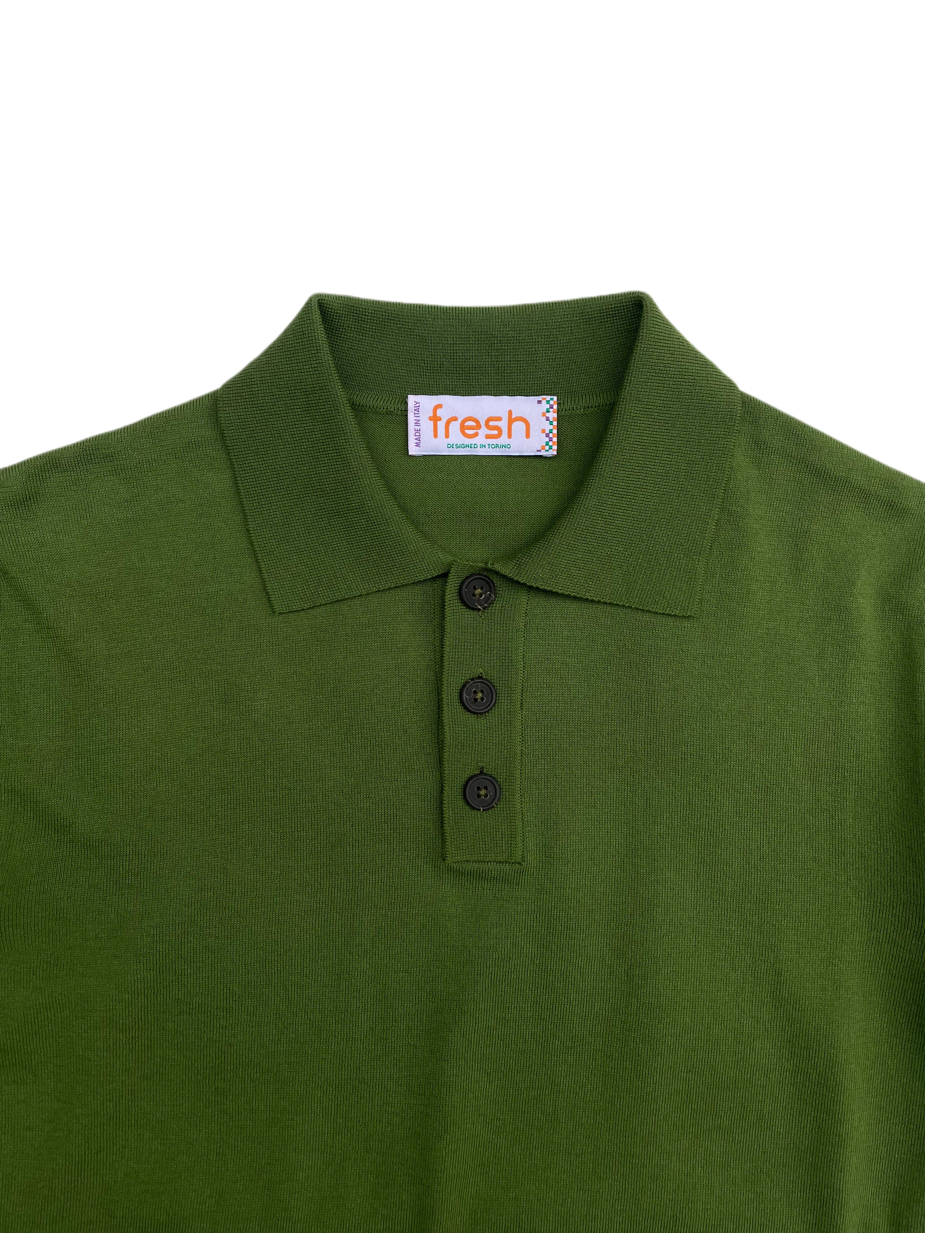 FRESH Weller Extra Fine Cotton Knitted Polo In Green