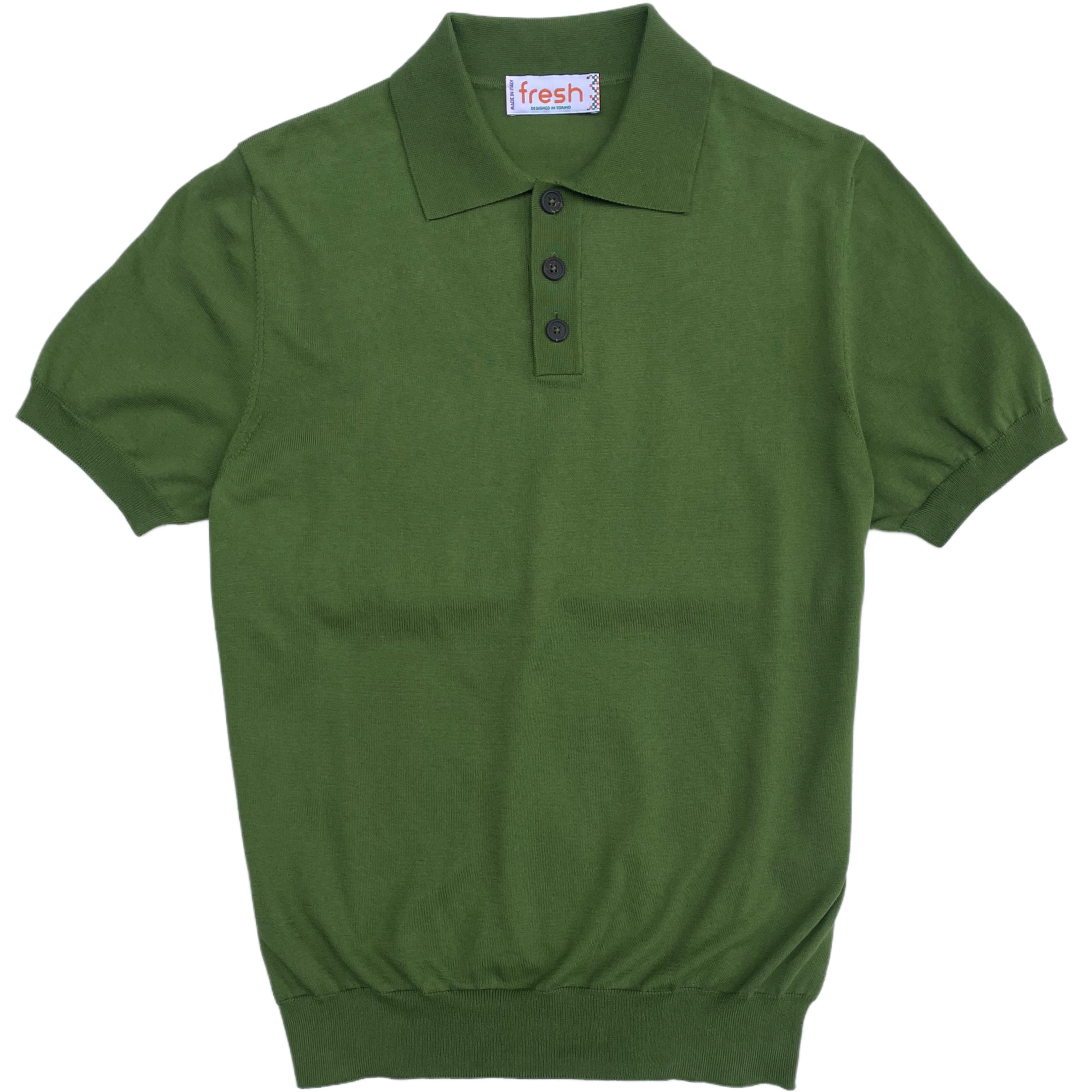 FRESH Weller Extra Fine Cotton Knitted Polo In Green