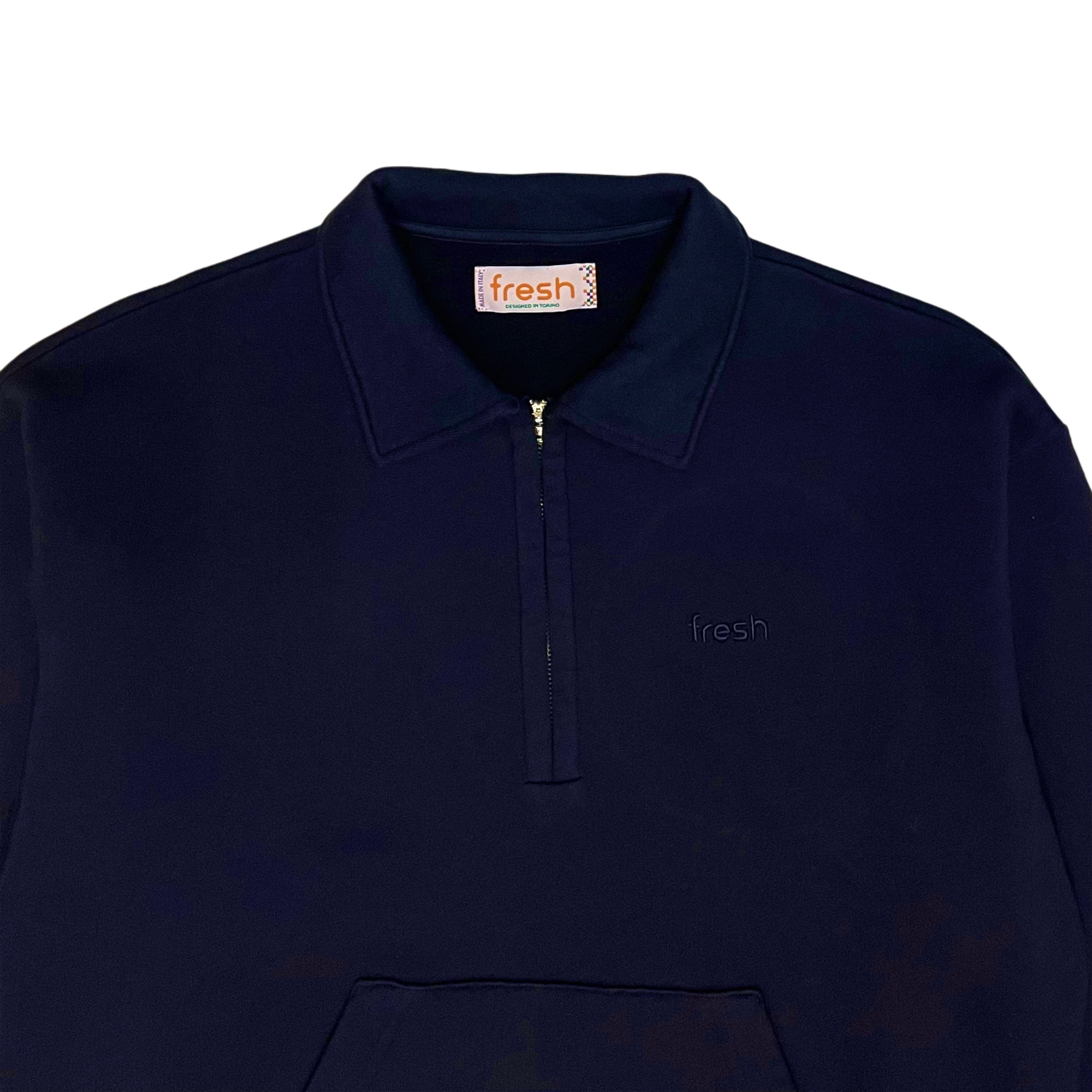 FRESH Mike Blue Night Zipper Polo Sweatshirt in Winter Cotton