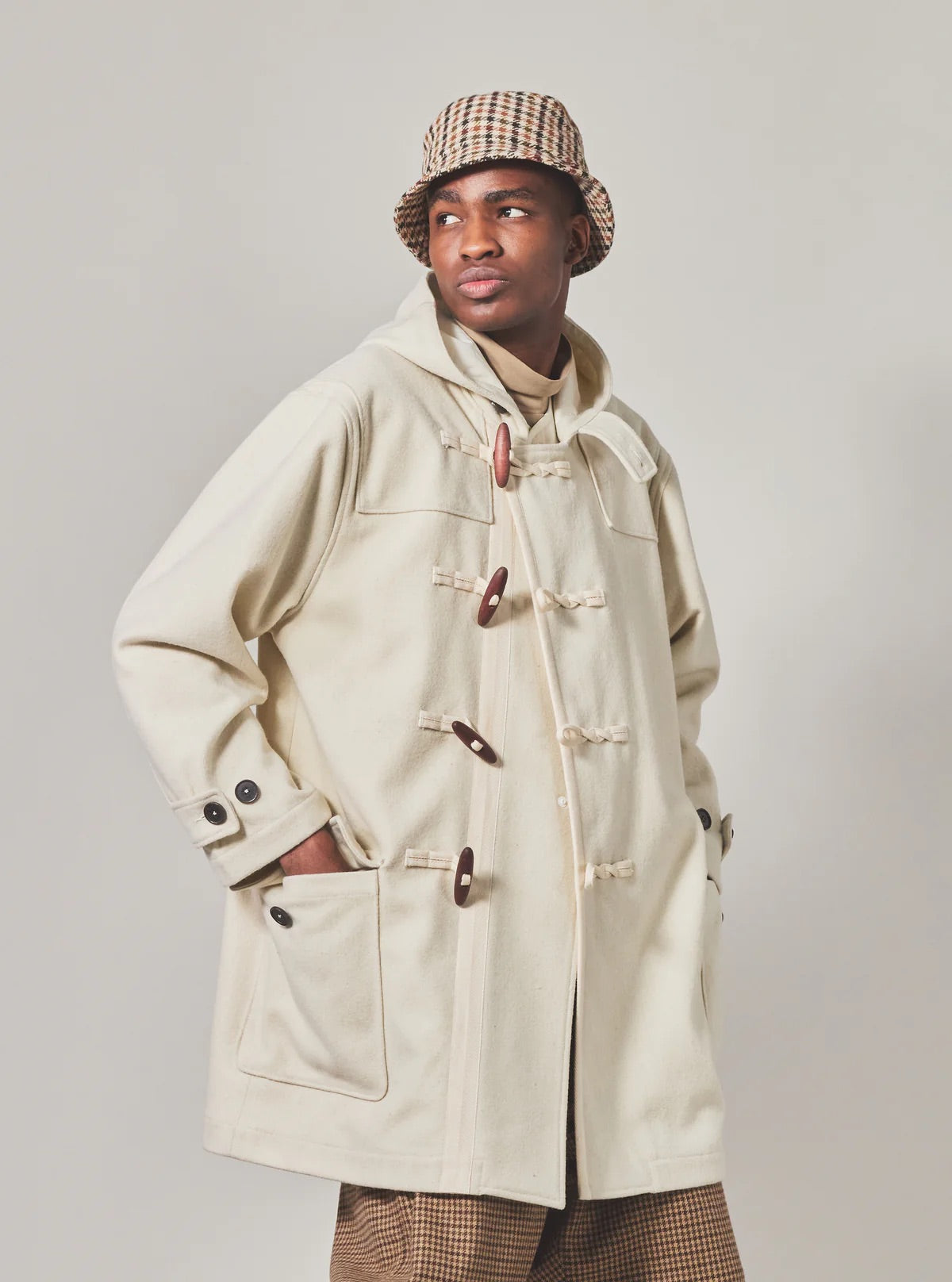 UNIVERSAL WORKS Military Duffle Coat in Ecru Marl Mowbray