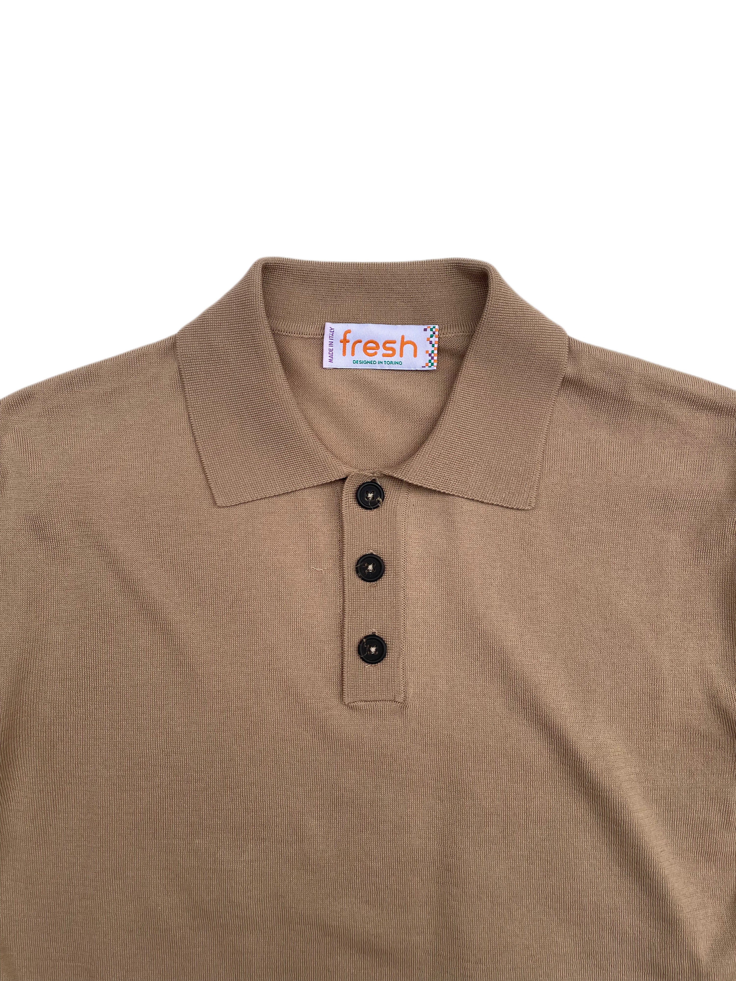 FRESH Weller Extra Fine Cotton Knitted Polo In Sand