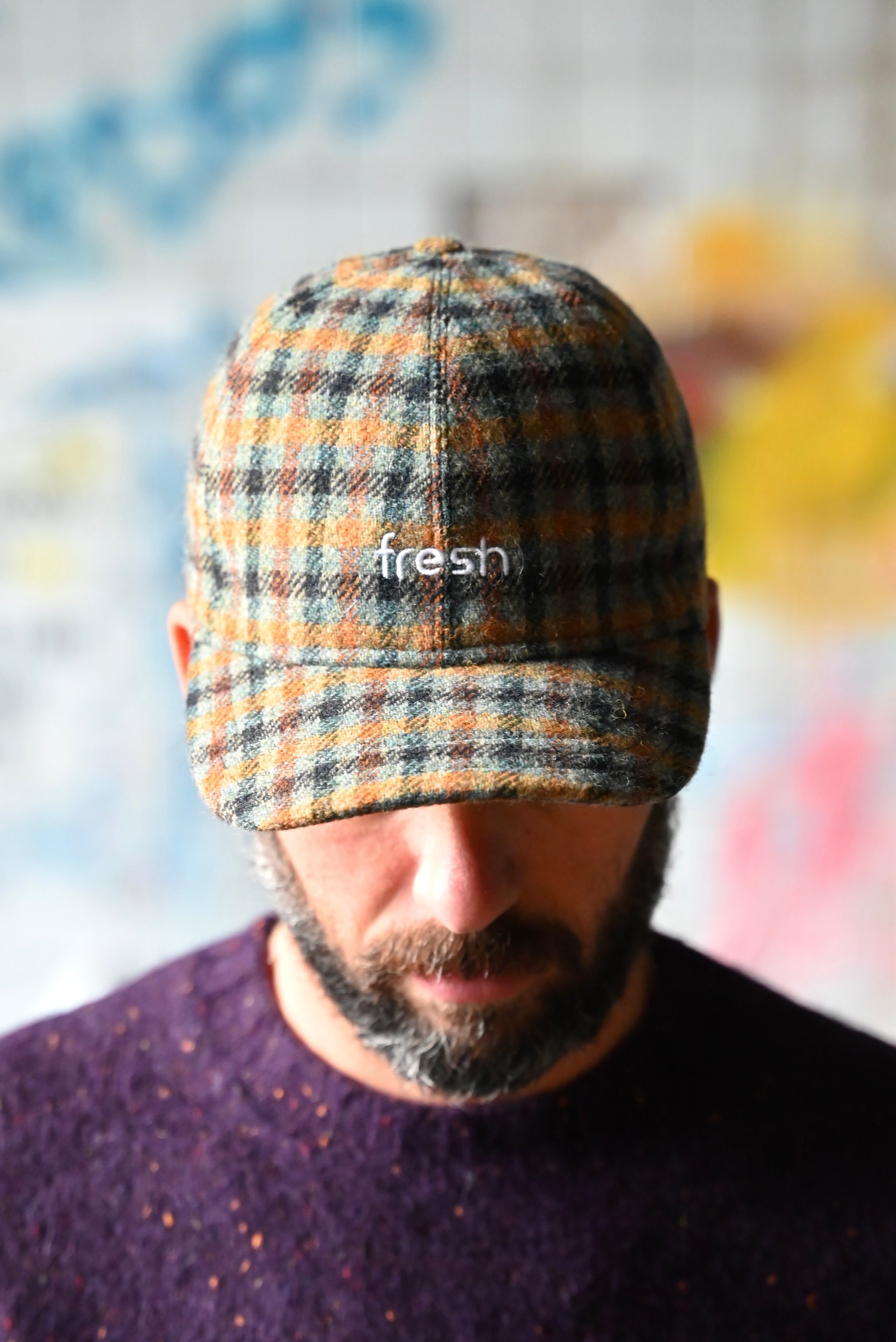 Casquette FRESH Laine Shetland Tartan Bleu 