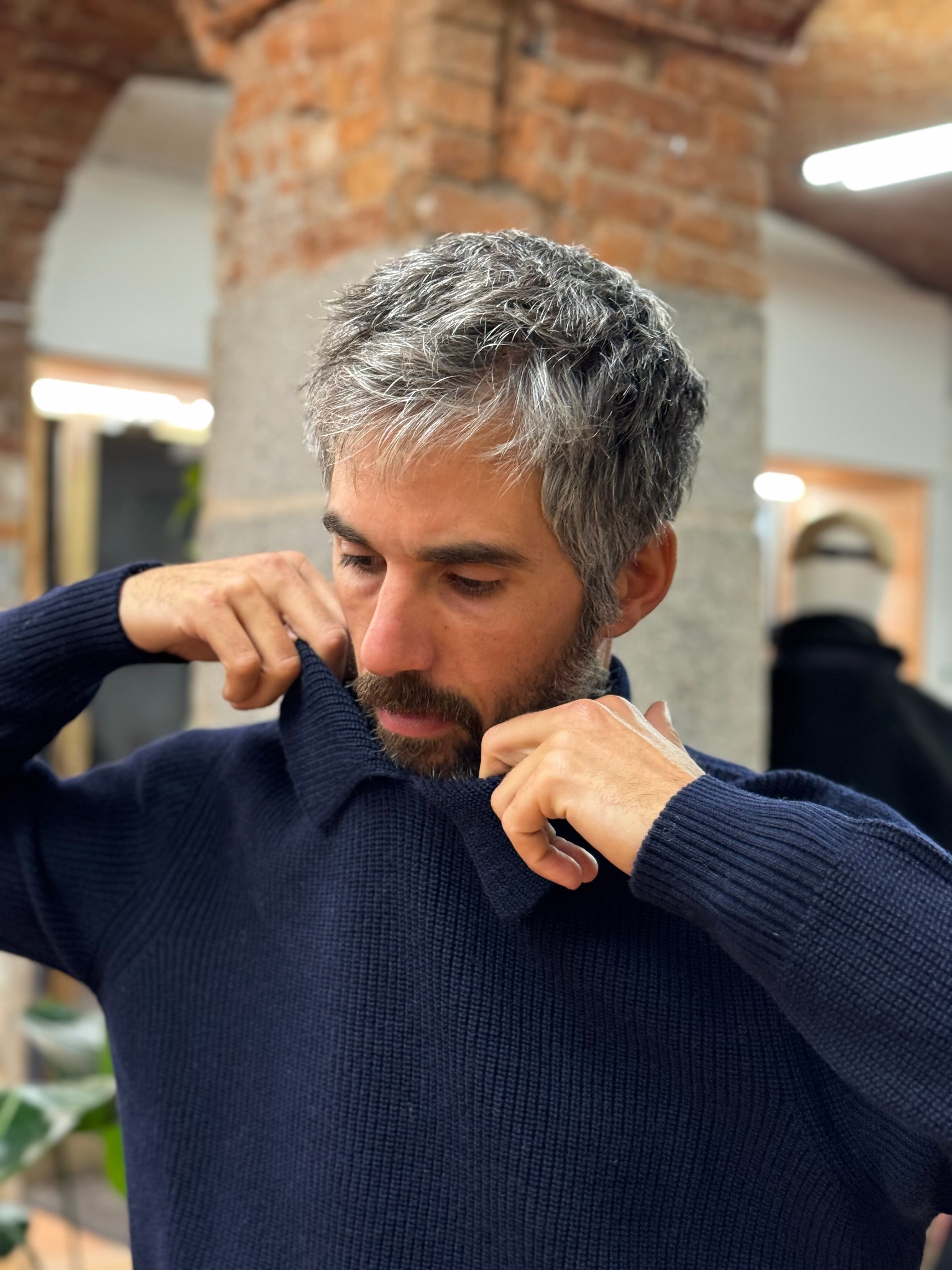 FRESH Sound Merino Polo Sweater In Navy