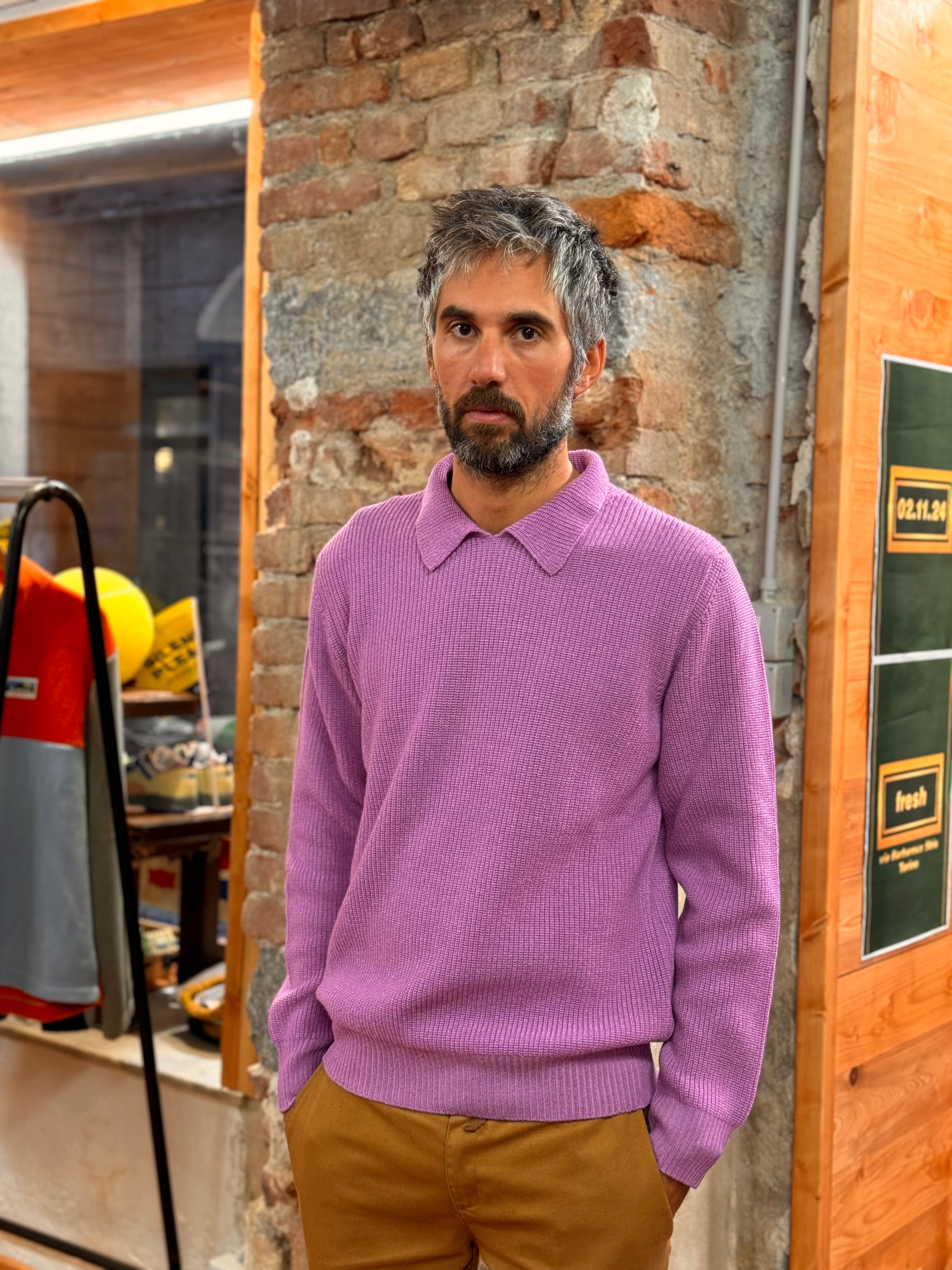 FRESH Sound Merino Polo Sweater In Lilac