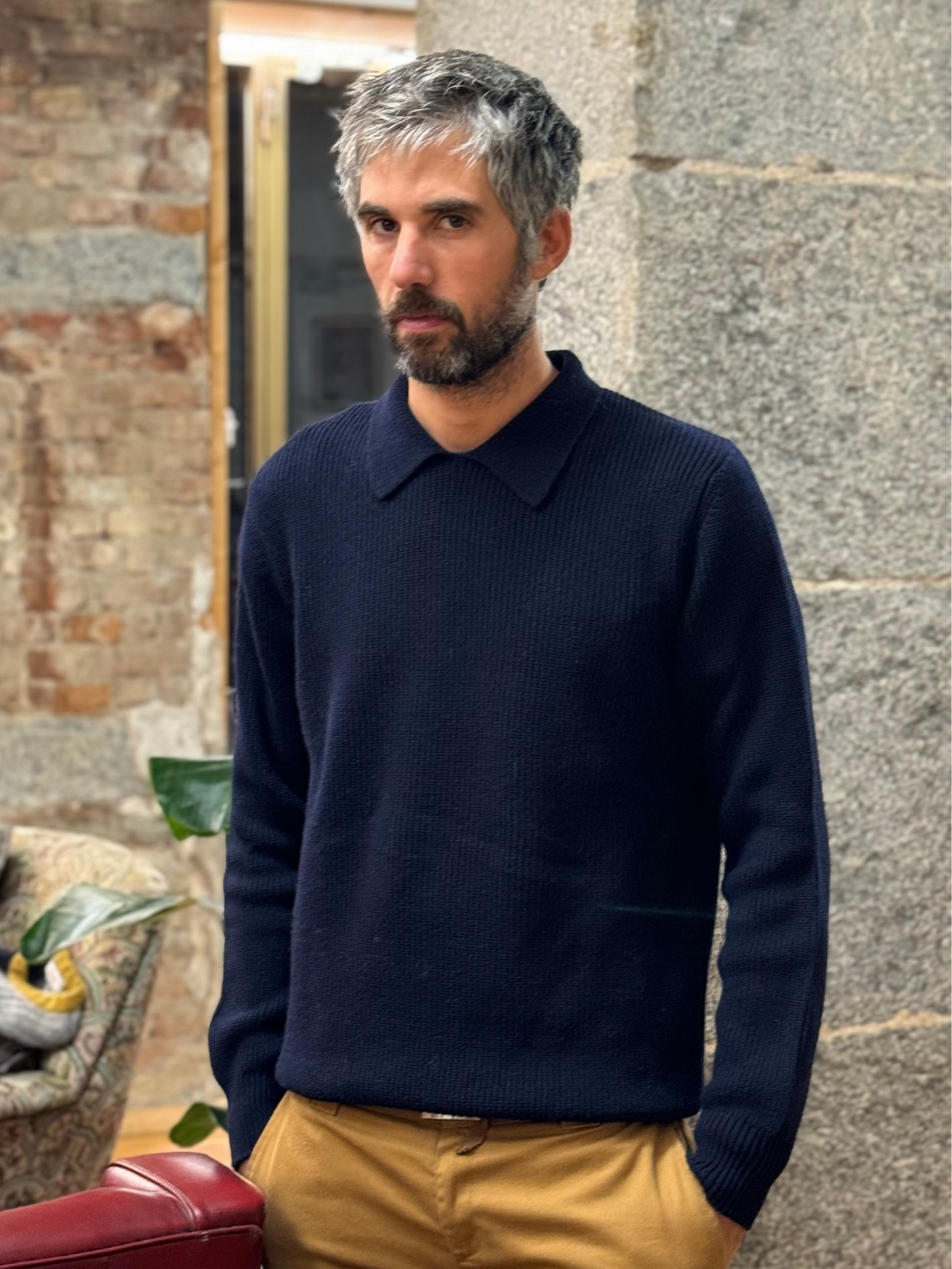 FRESH Sound Merino Polo Sweater In Navy