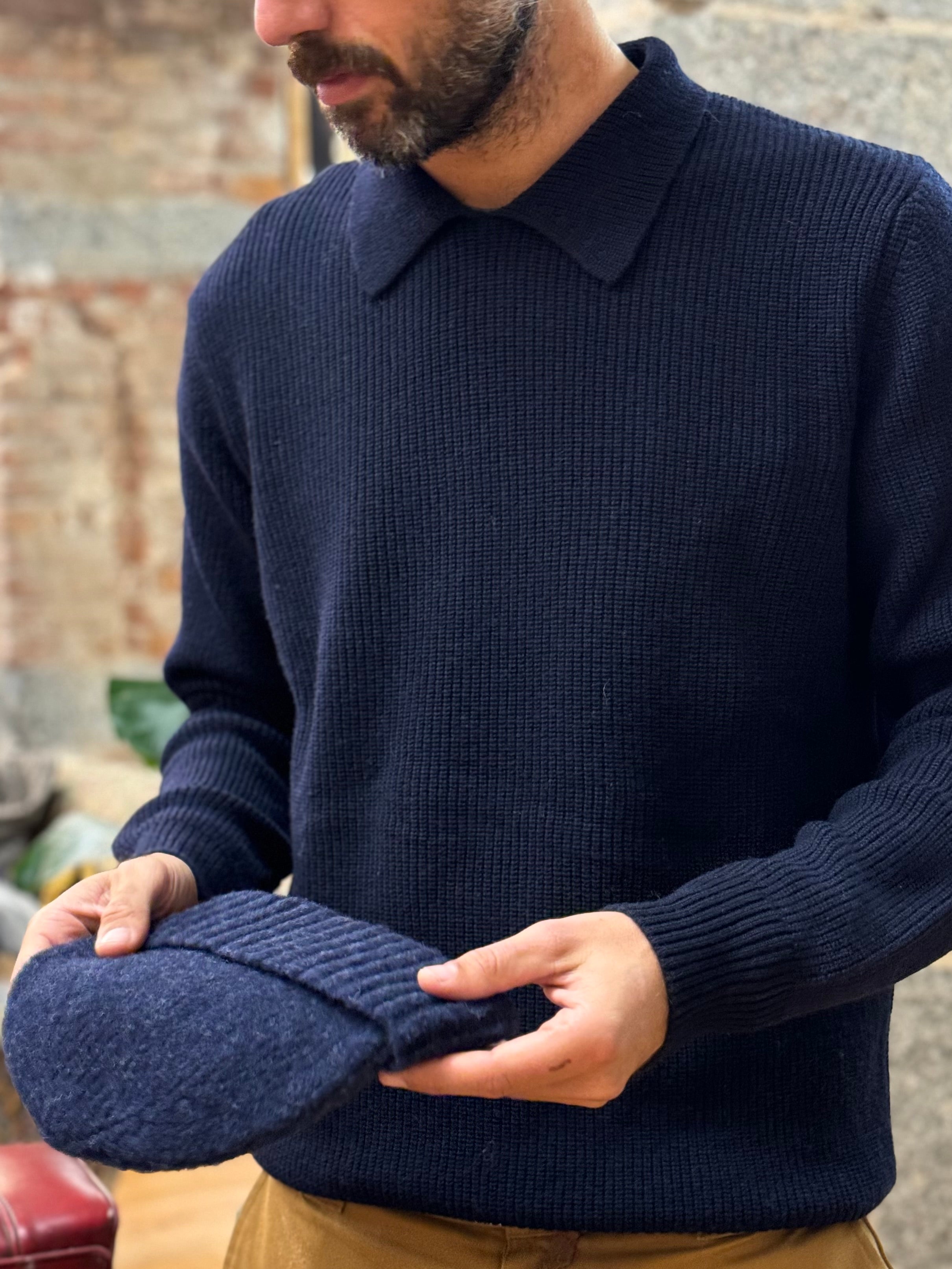 FRESH Sound Merino Polo Sweater In Navy