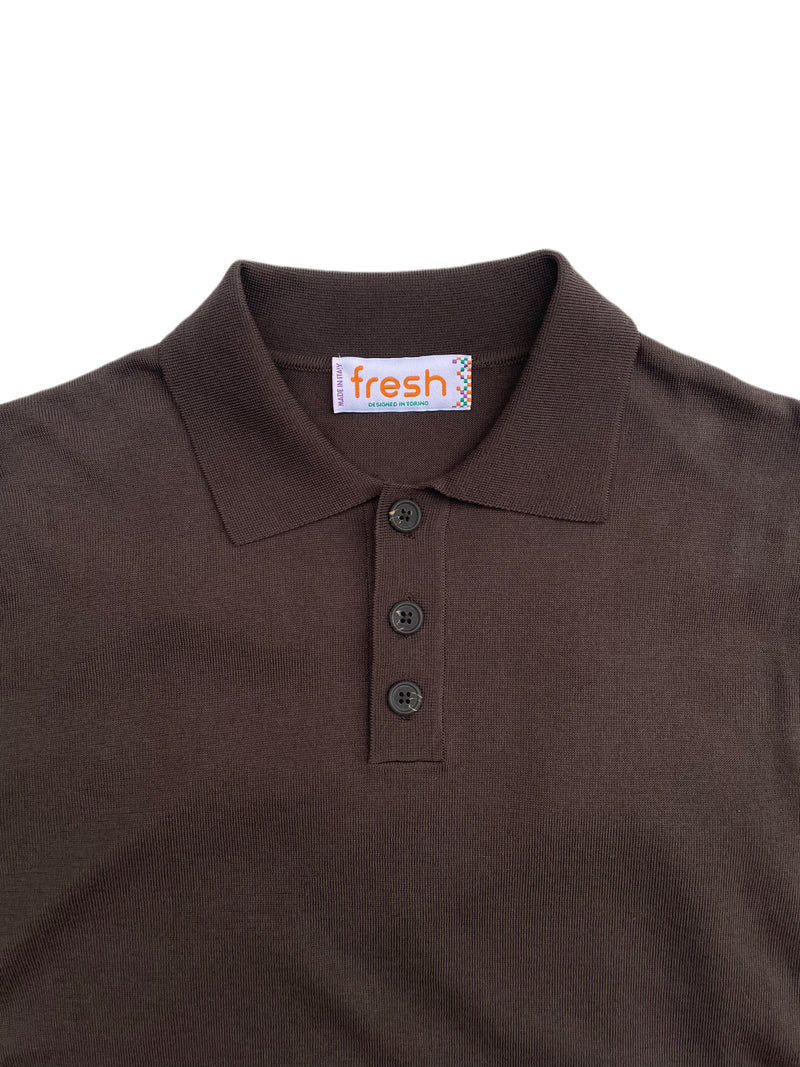 FRESH Weller - Polo tricoté en coton extra fin - Marron