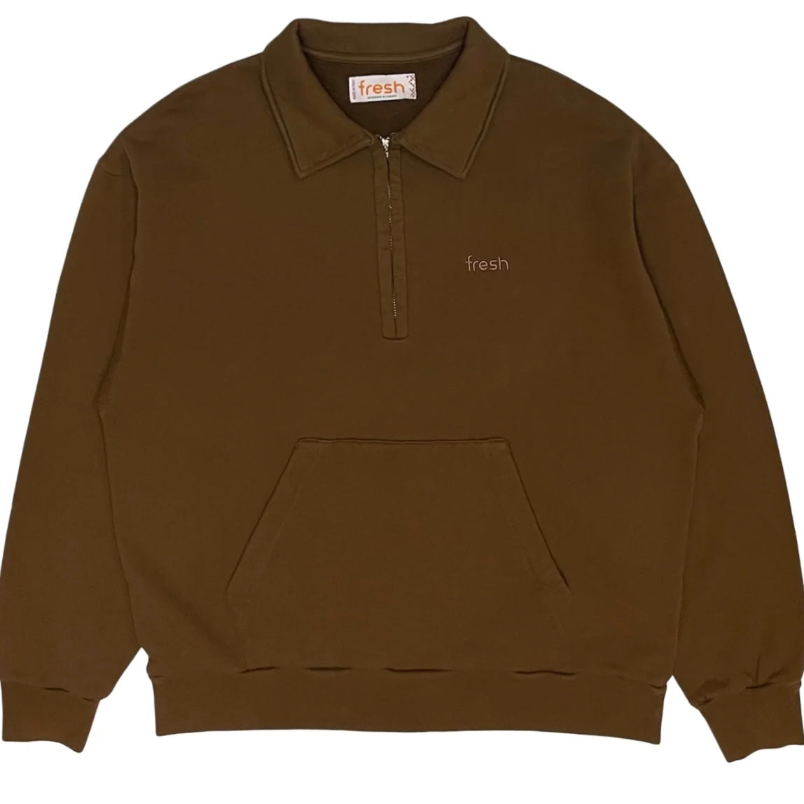 FRESH Mike Cocoa Brown Zipper Polo Sweatshirt in Winter Cotton