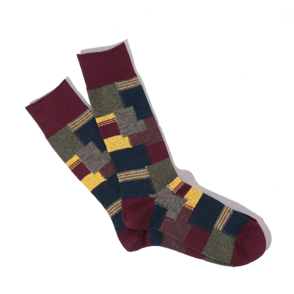 ANONYMOUS ISM Patchwork Crew Socks Wine