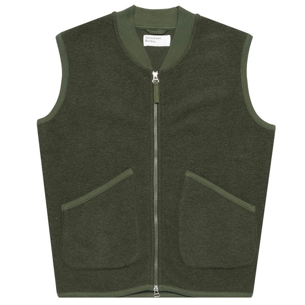 UNIVERSAL WORKS Zip Wool Waistcoat Olive