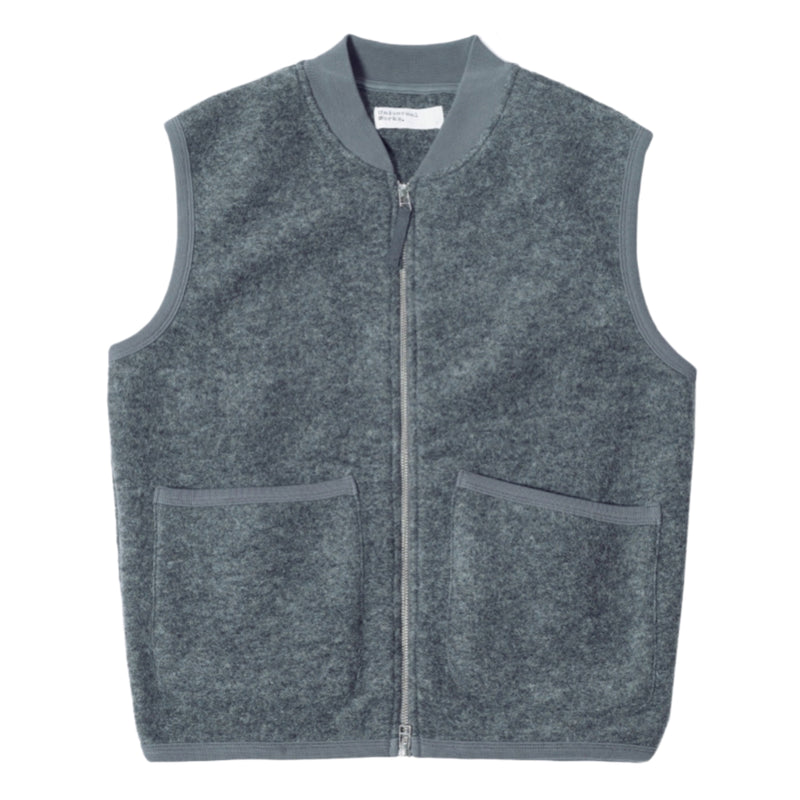 UNIVERSAL WORKS Zip Wool Waistcoat Grey Marl