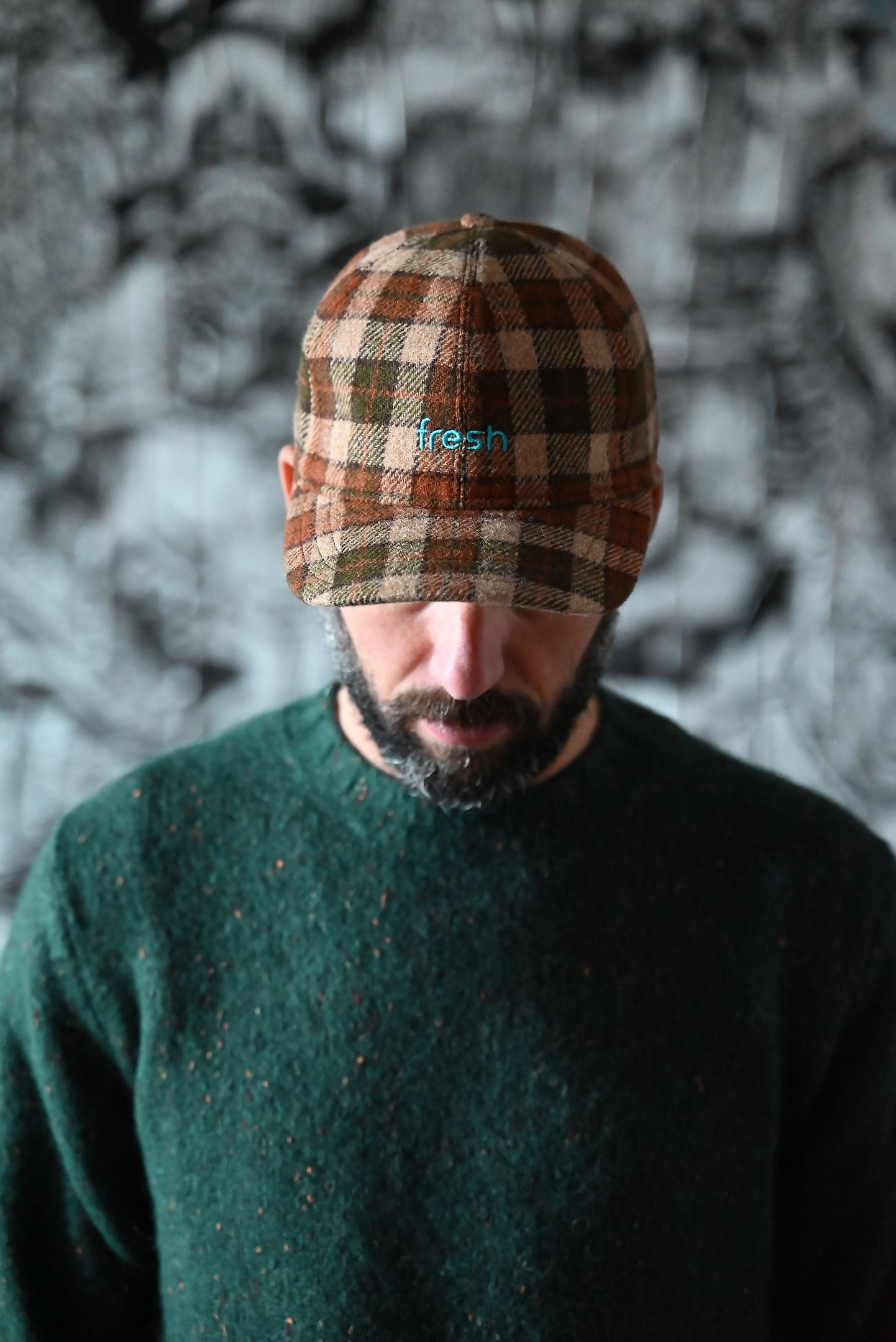 FRESH Casquette en Laine Shetland Tartan Marron 