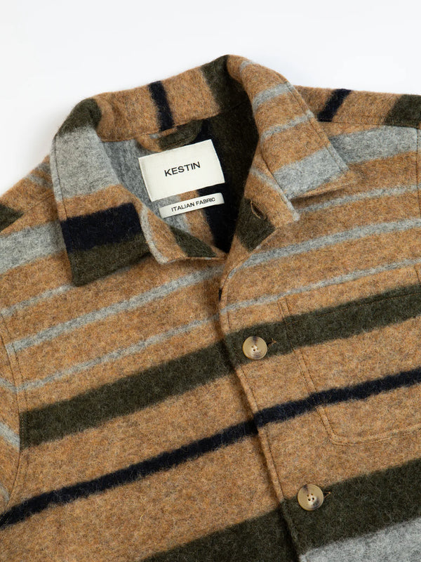 KESTIN Ormiston Jacket In Tan Olive Navy Stripe Wool Blend