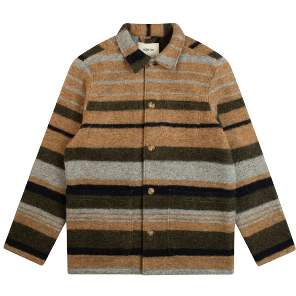 KESTIN Ormiston Jacket In Tan Olive Navy Stripe Wool Blend