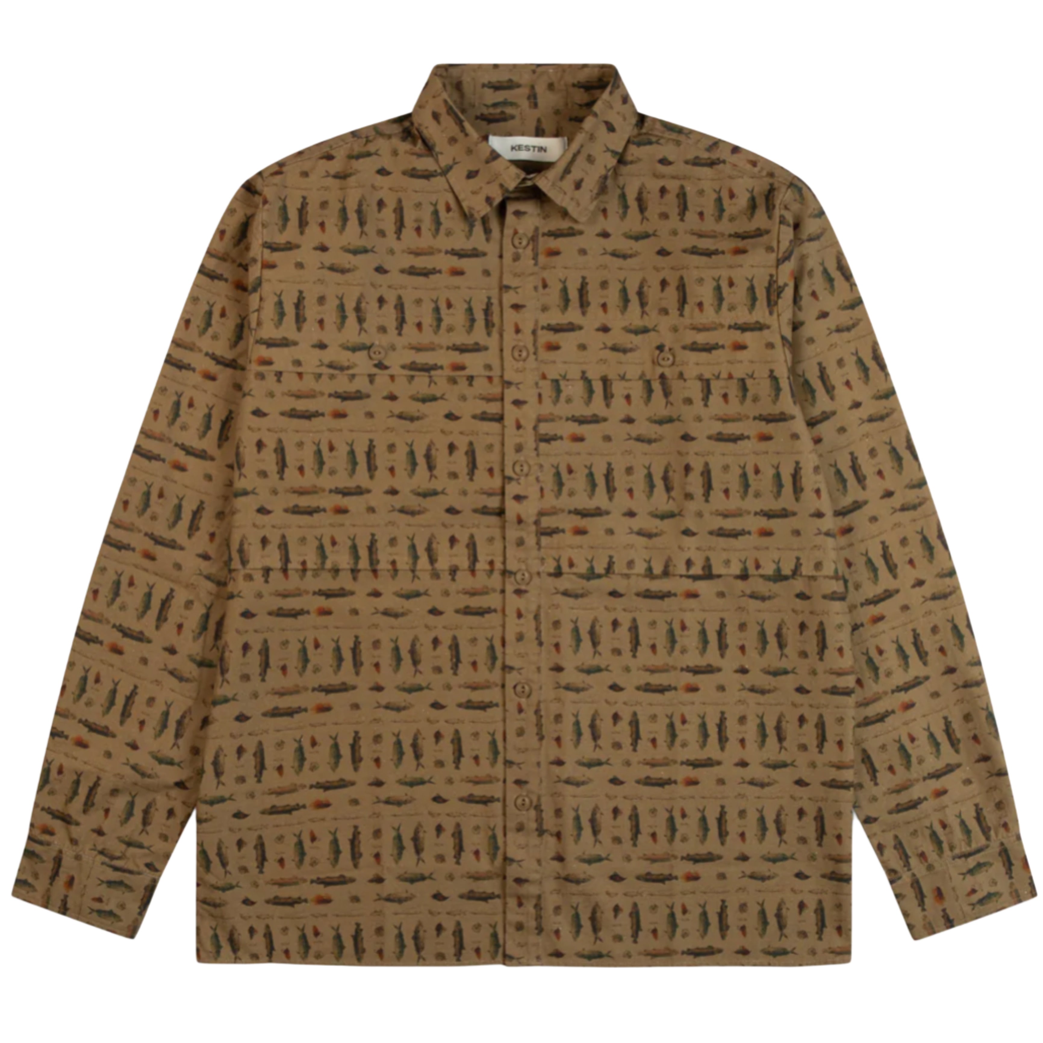 KESTIN Taymount Overshirt In Olive Printed Cotton Ripstop