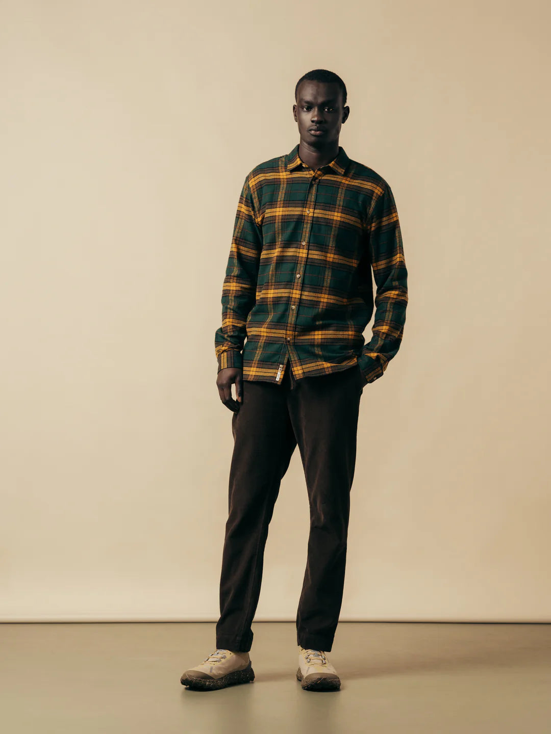 KESTIN Dirleton Shirt In Pine Saffron Check Japanese Brushed Plaid