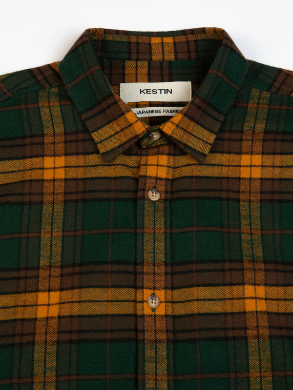 KESTIN Dirleton Shirt In Pine Saffron Check Japanese Brushed Plaid