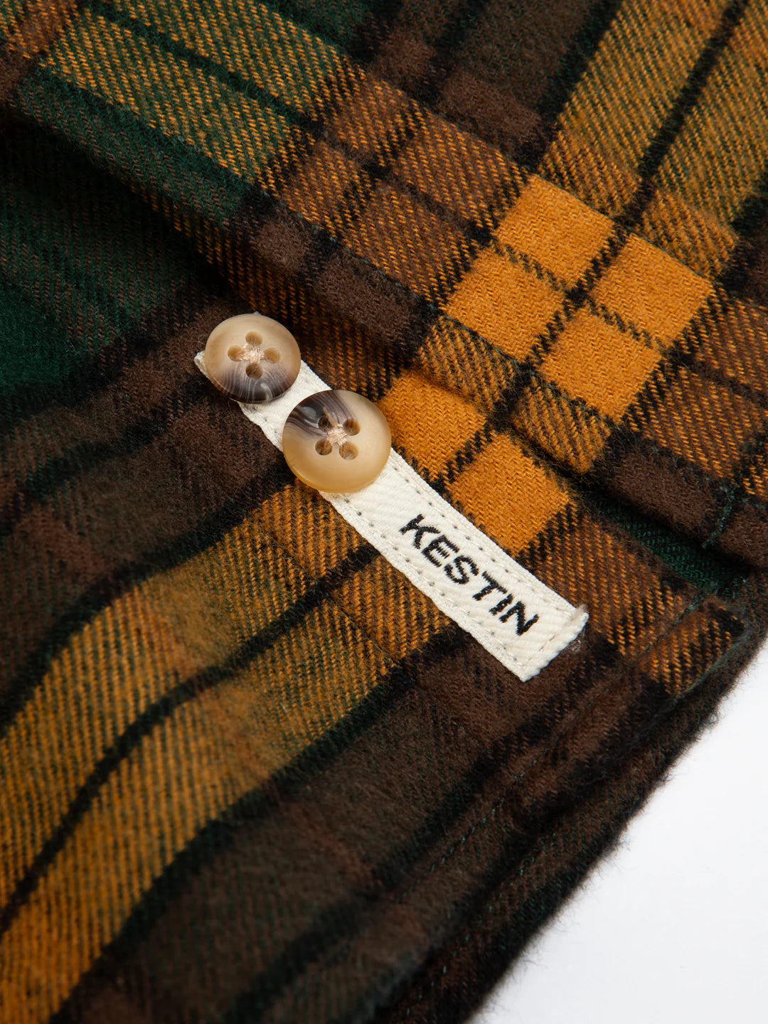 KESTIN Dirleton Shirt In Pine Saffron Check Japanese Brushed Plaid