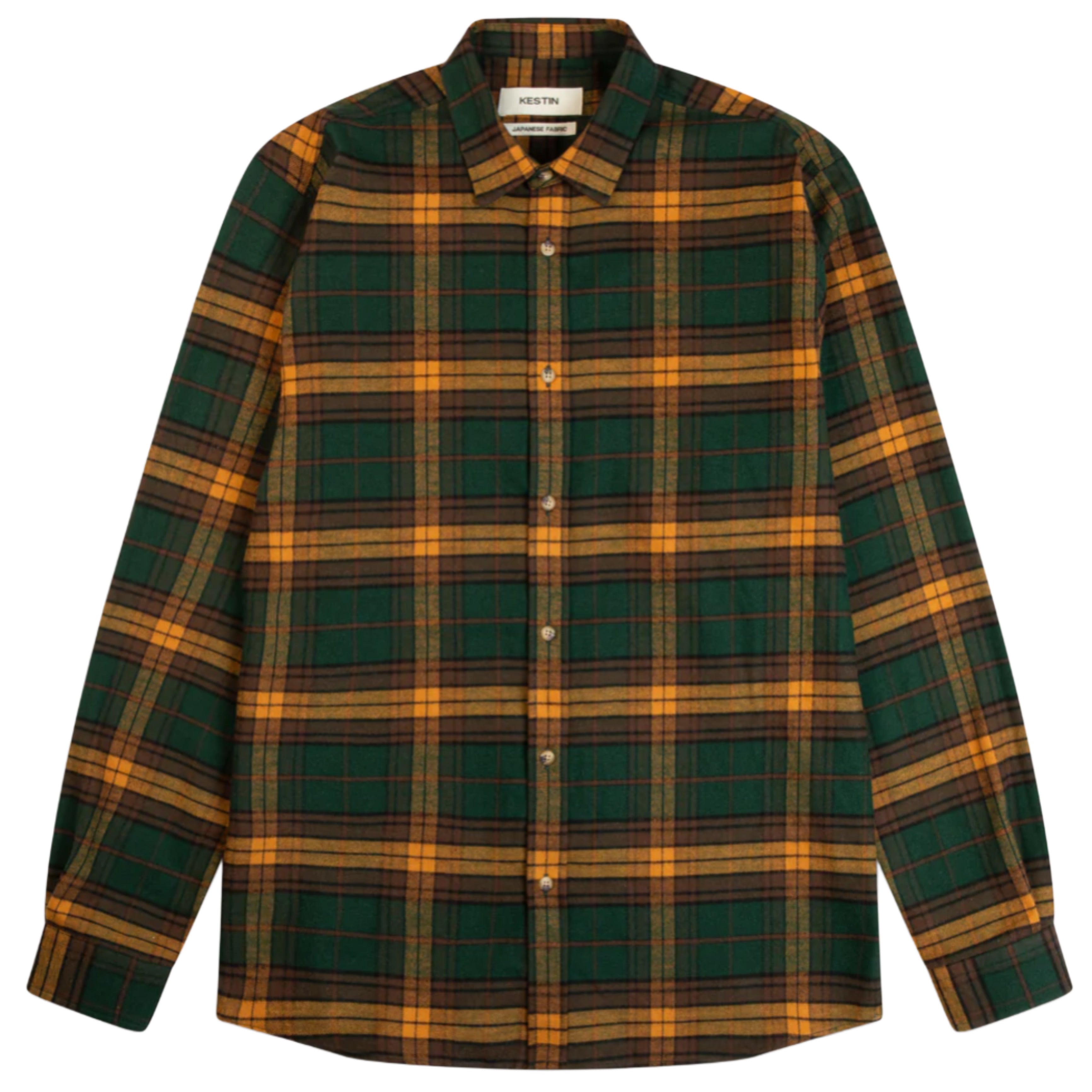 KESTIN Dirleton Shirt In Pine Saffron Check Japanese Brushed Plaid