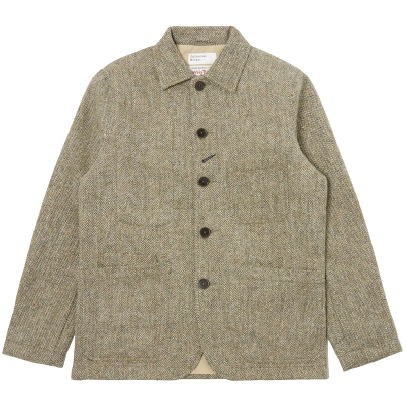 UNIVERSAL WORKS Bakers C Jacket In Weave Olive Herringbone Harris Tweed