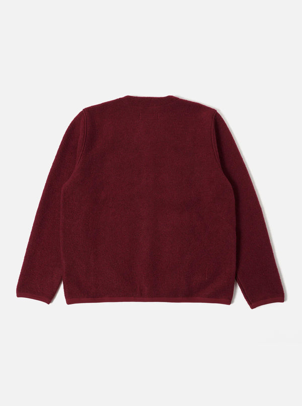 UNIVERSAL WORKS Cardigan In Deep Red Wool Fleece