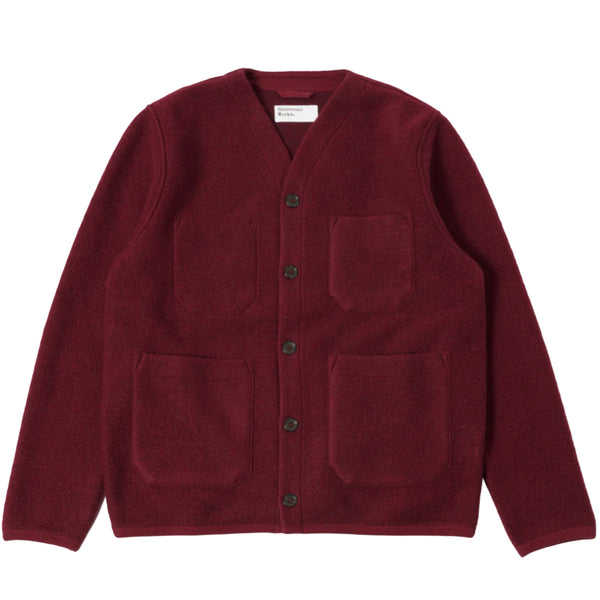 UNIVERSAL WORKS Cardigan In Deep Red Wool Fleece