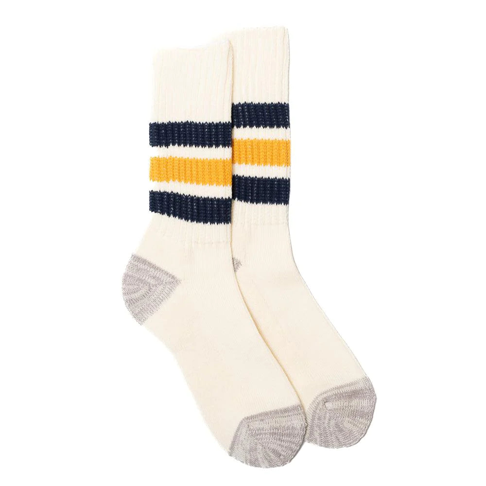 ROTOTO Coarse Ribbed Old School Crew Socks Dark Green/Yellow