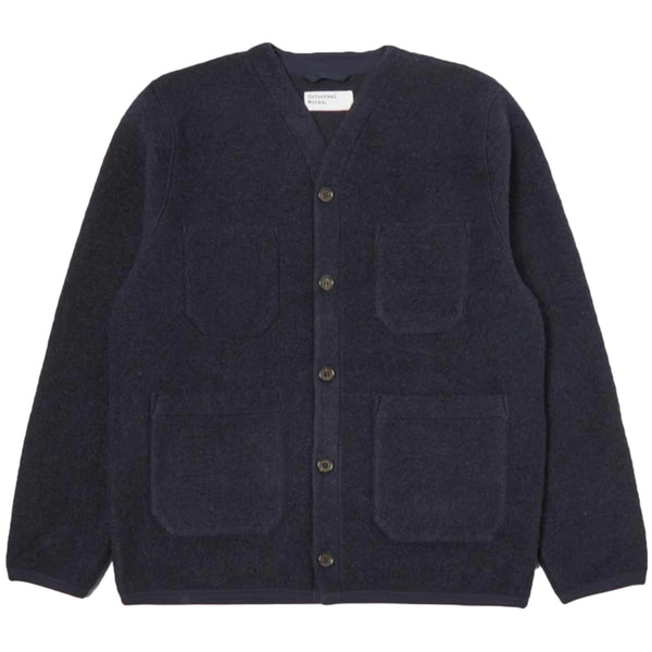 UNIVERSAL WORKS Cardigan In Navy Wool Fleece