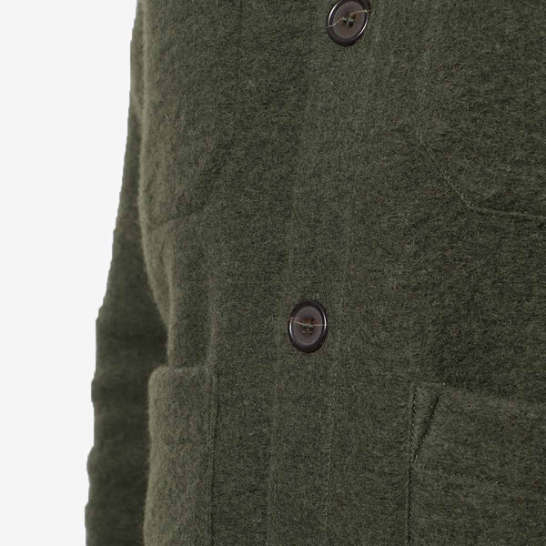 UNIVERSAL WORKS Cardigan In Olive Wool Fleece