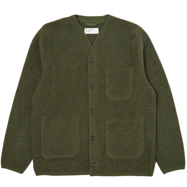 UNIVERSAL WORKS Cardigan In Olive Wool Fleece