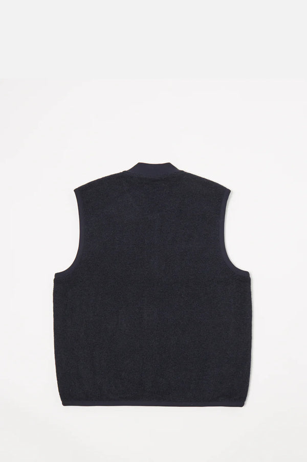 UNIVERSAL WORKS Zip Wool Waistcoat Navy