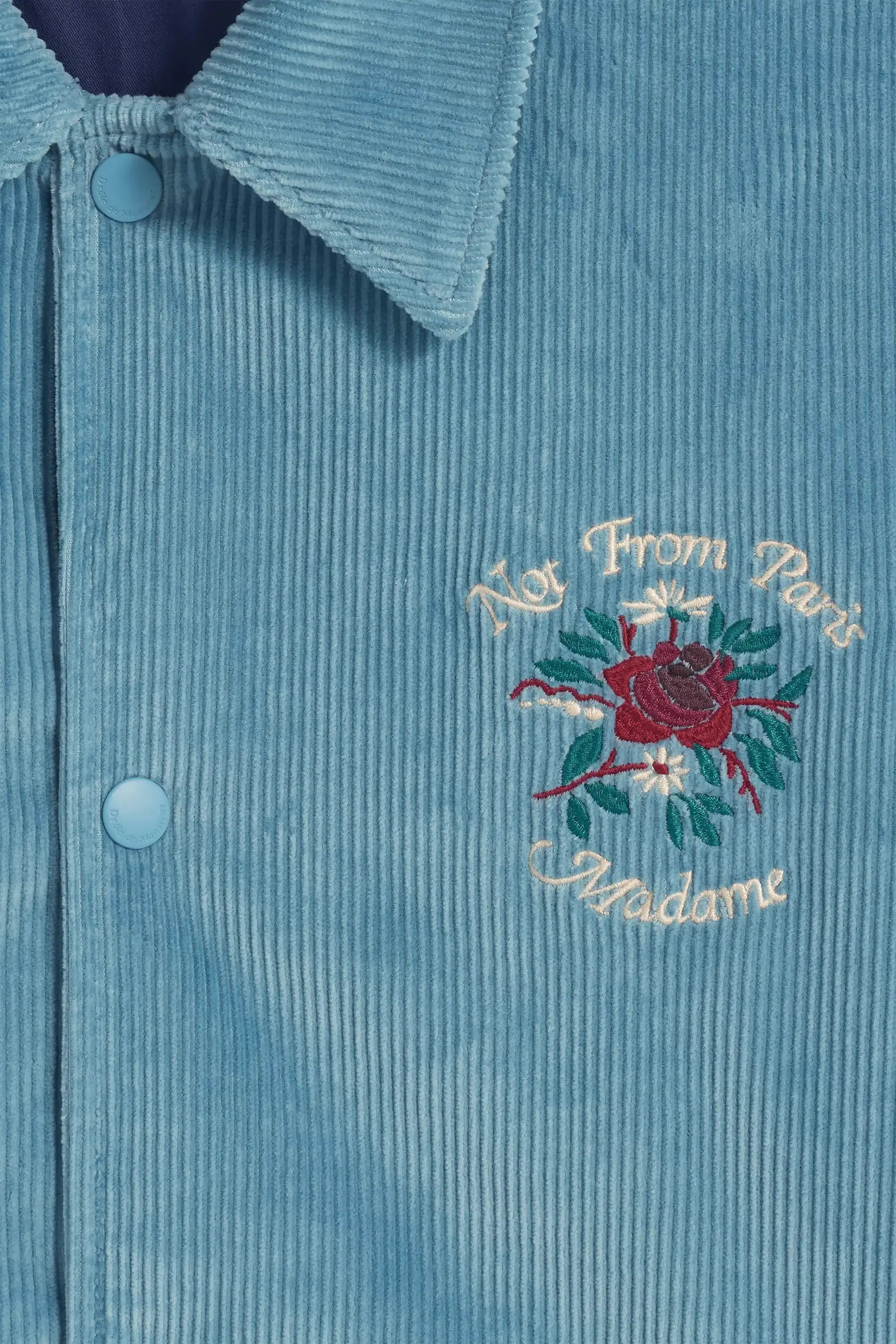 DRÔLE DE MONSIEUR La Veste Slogan Fleurs Velluto a coste in blu grigio