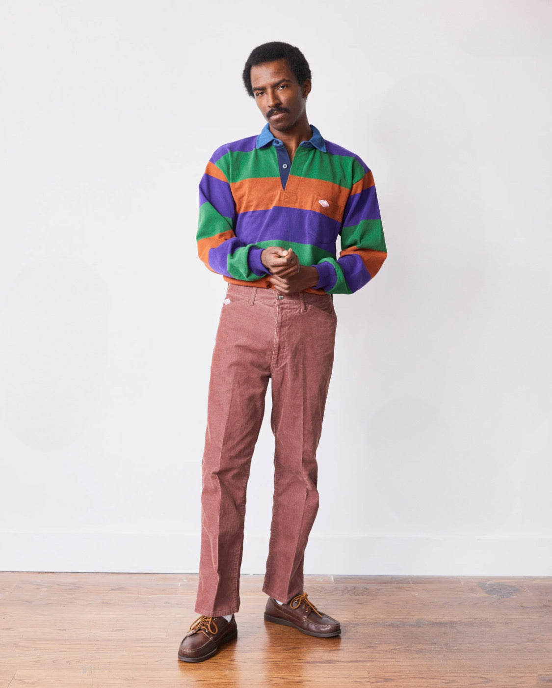 BATTENWEAR Pocket Rugby Shirt Purple Pine Rust Stripe