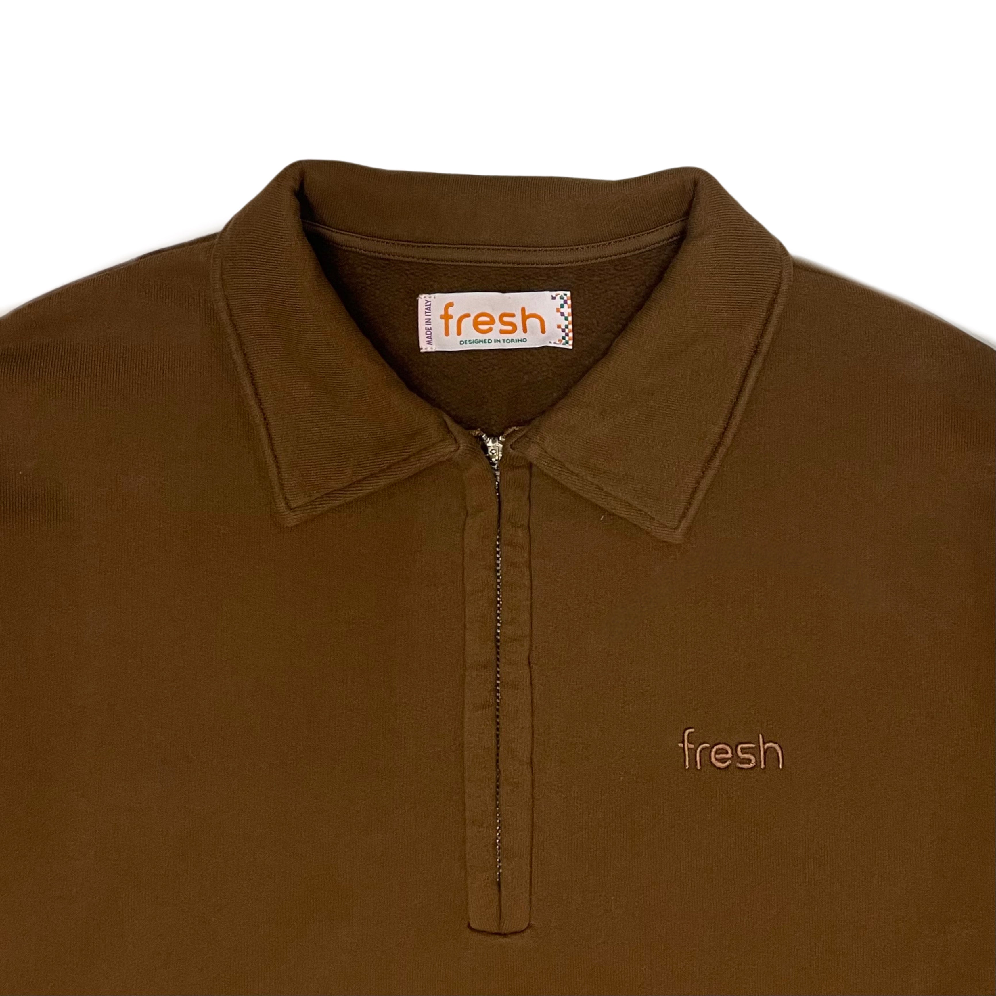 Felpa polo con cerniera FRESH Mike Cocoa Brown in cotone invernale