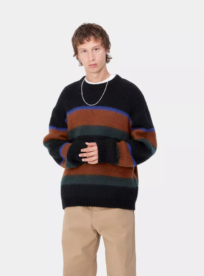 CARHARTT WIP Merton Sweater Sundling Stripe Deep H Brown