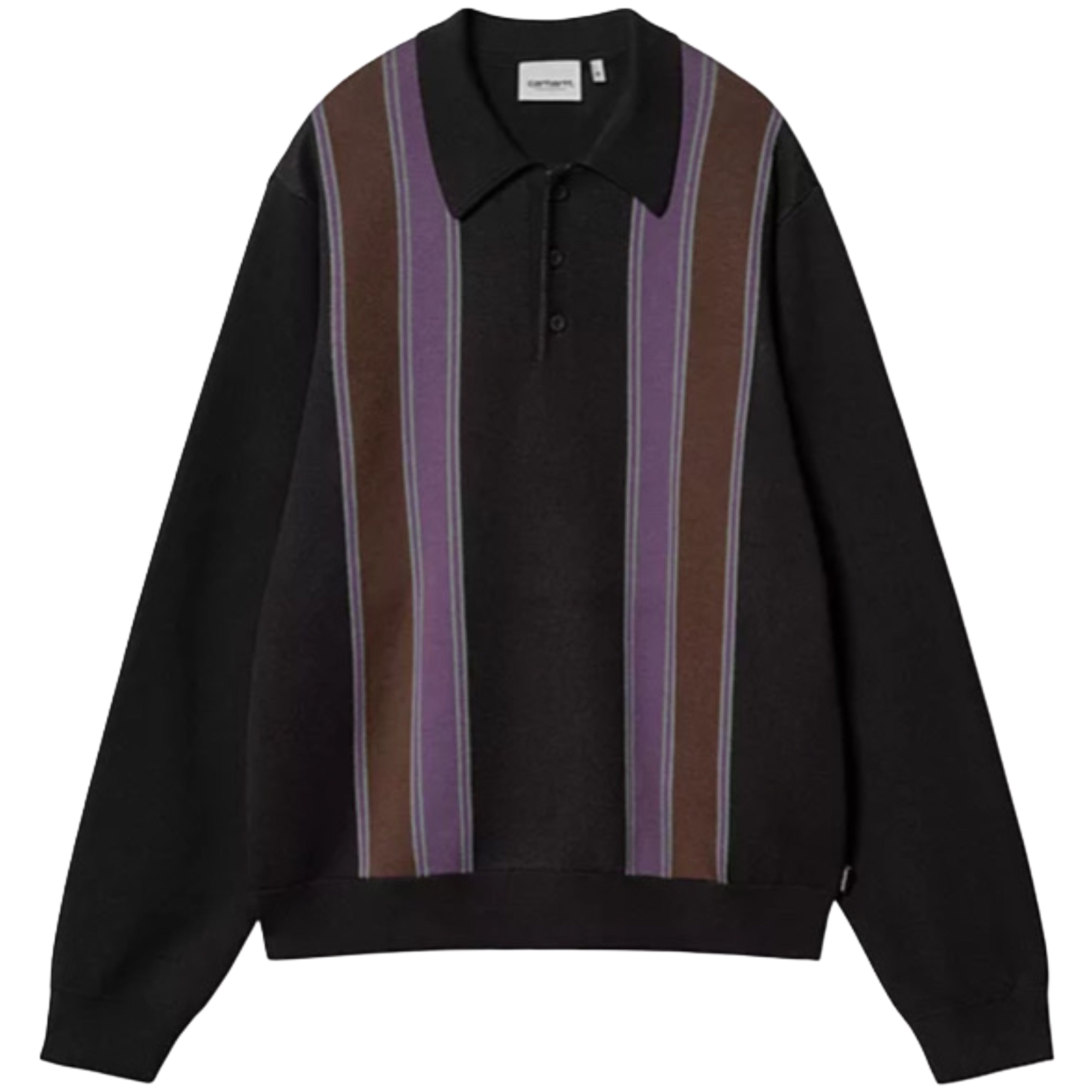 CARHARTT WIP L/S Arlo Polo Black Kendricks Stripe Aura