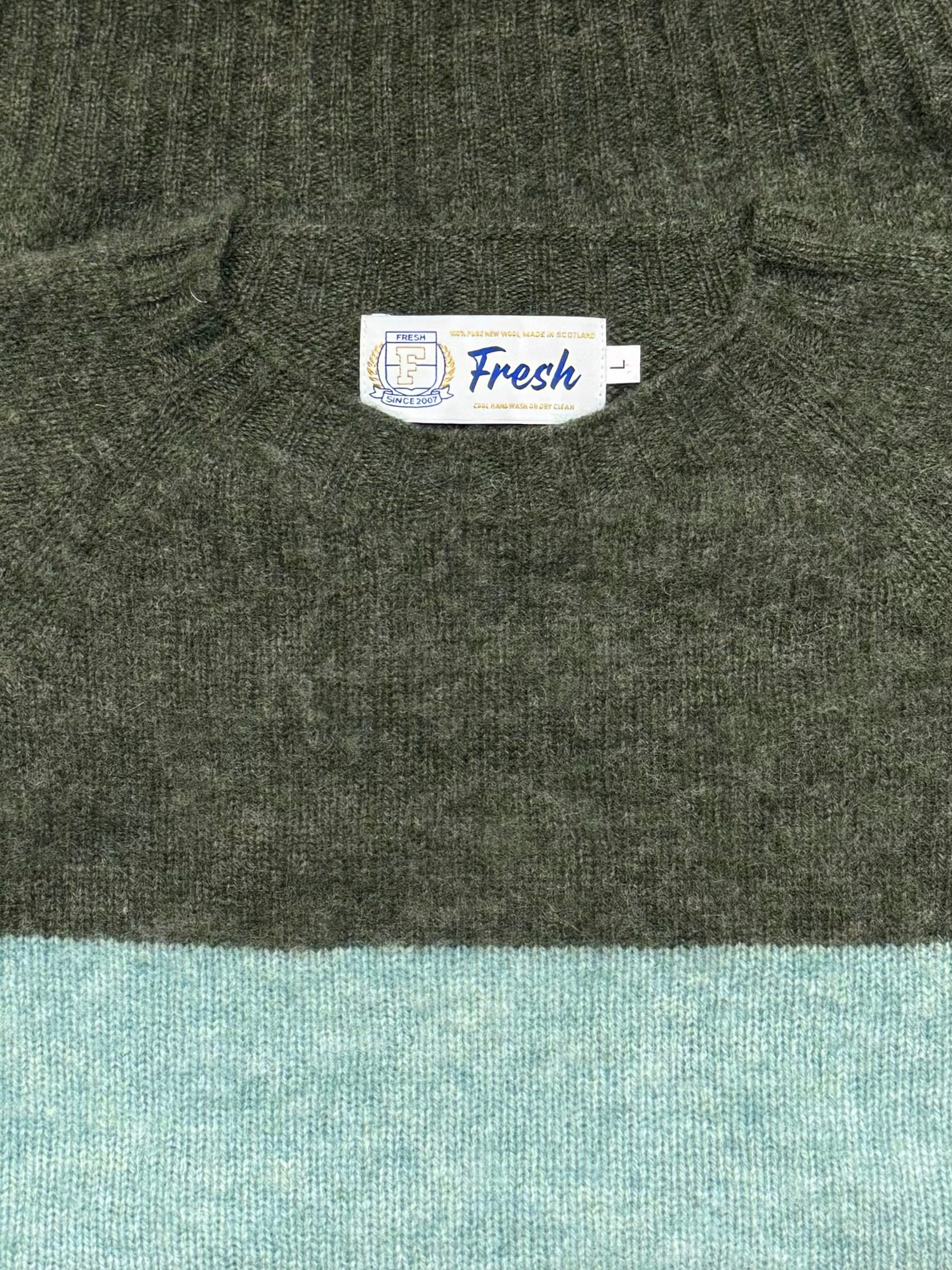 FRESH Sean Scottish Shaggy Wool Jumper In Colour Block Spruce Fauna