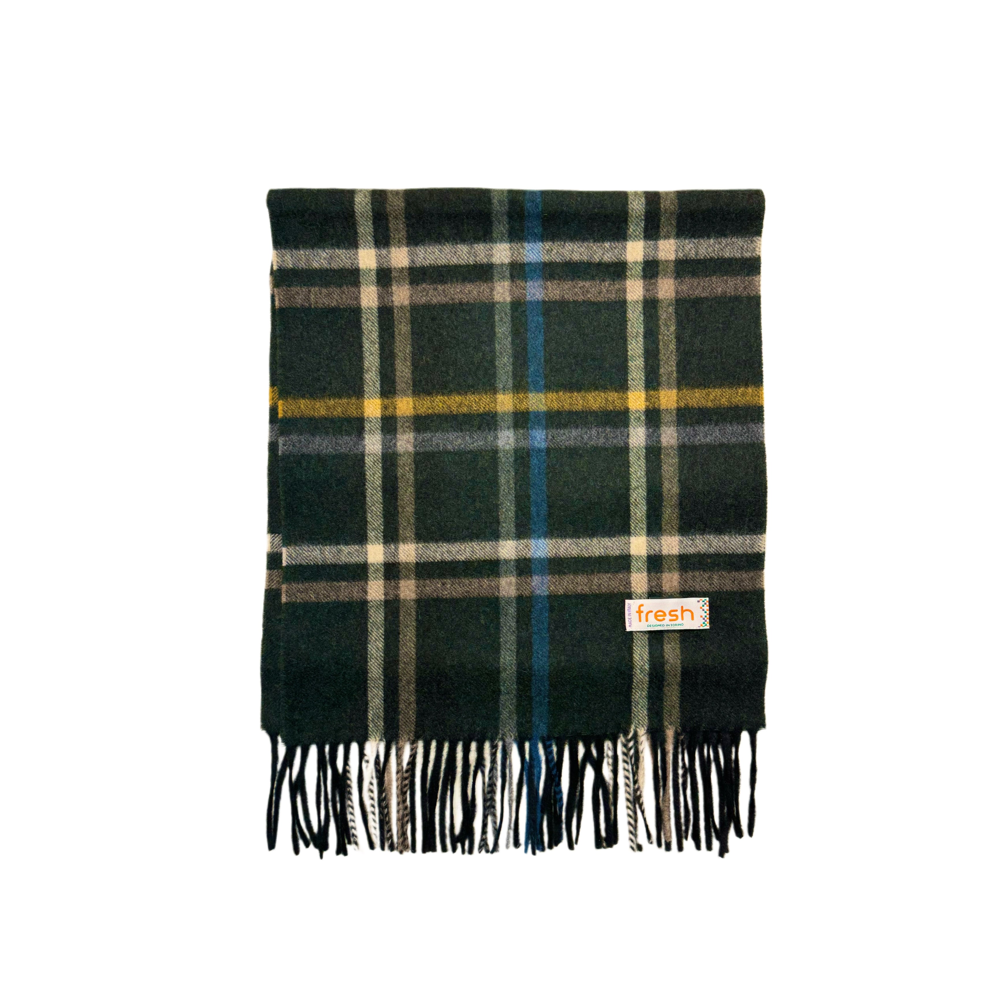 FRESH Wool Cashmere Green Check Scarf