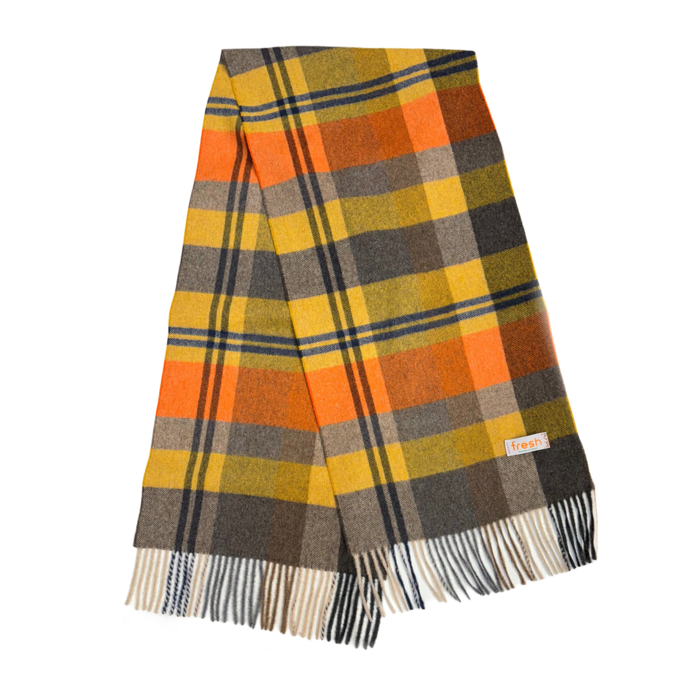 FRESH Orange Tartan Wool Scarf