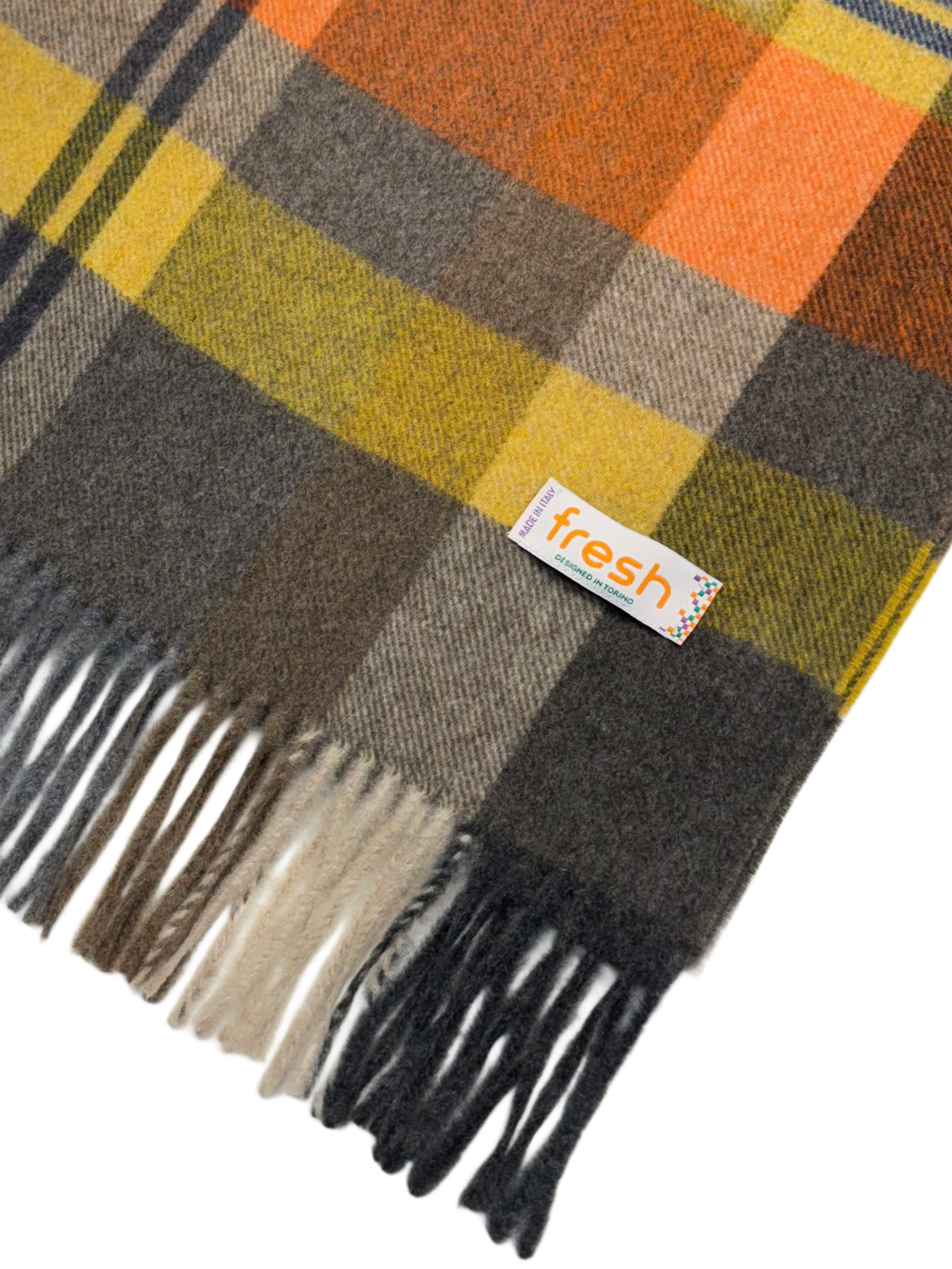 FRESH Orange Tartan Wool Scarf