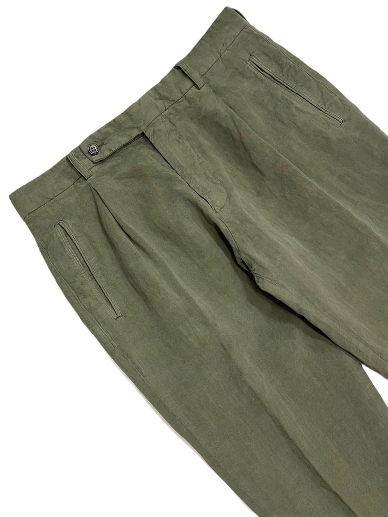 FRESH Positano Pantaloni chino a pieghe in lino Lyocell verdi