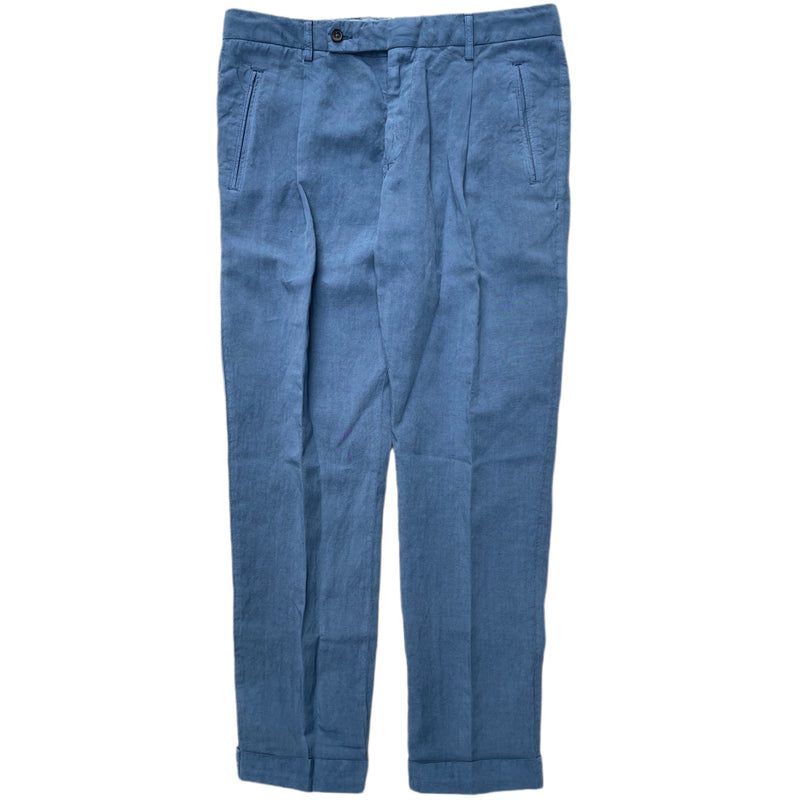 FRESH Pantalon chino à un pli en lin et lyocell bleu