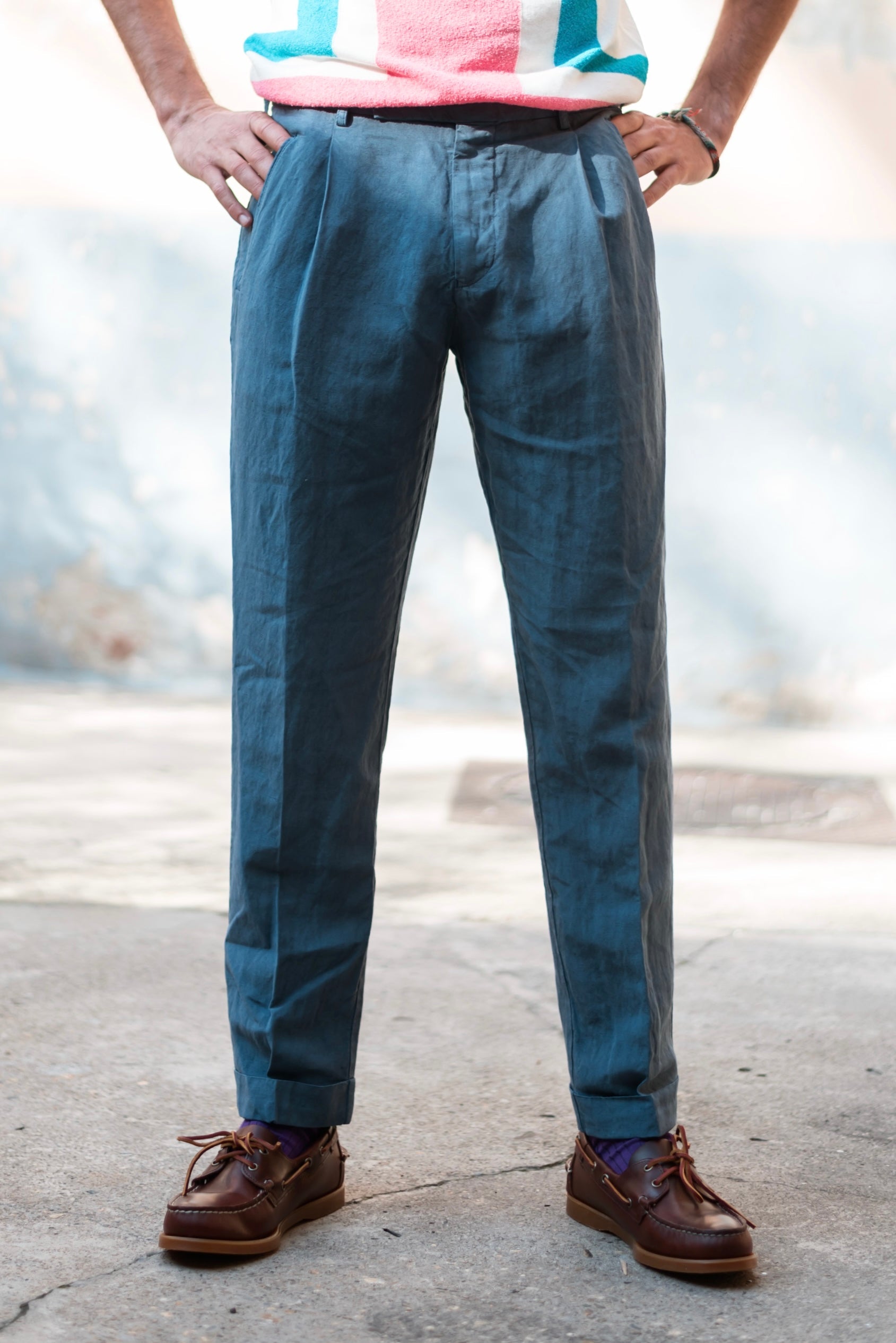 Pantaloni chino a una piega in lino FRESH Lyocell in blu