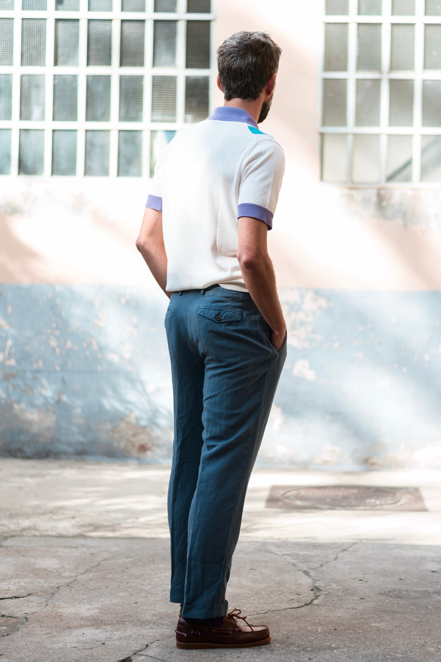 Pantaloni chino a una piega in lino FRESH Lyocell in blu